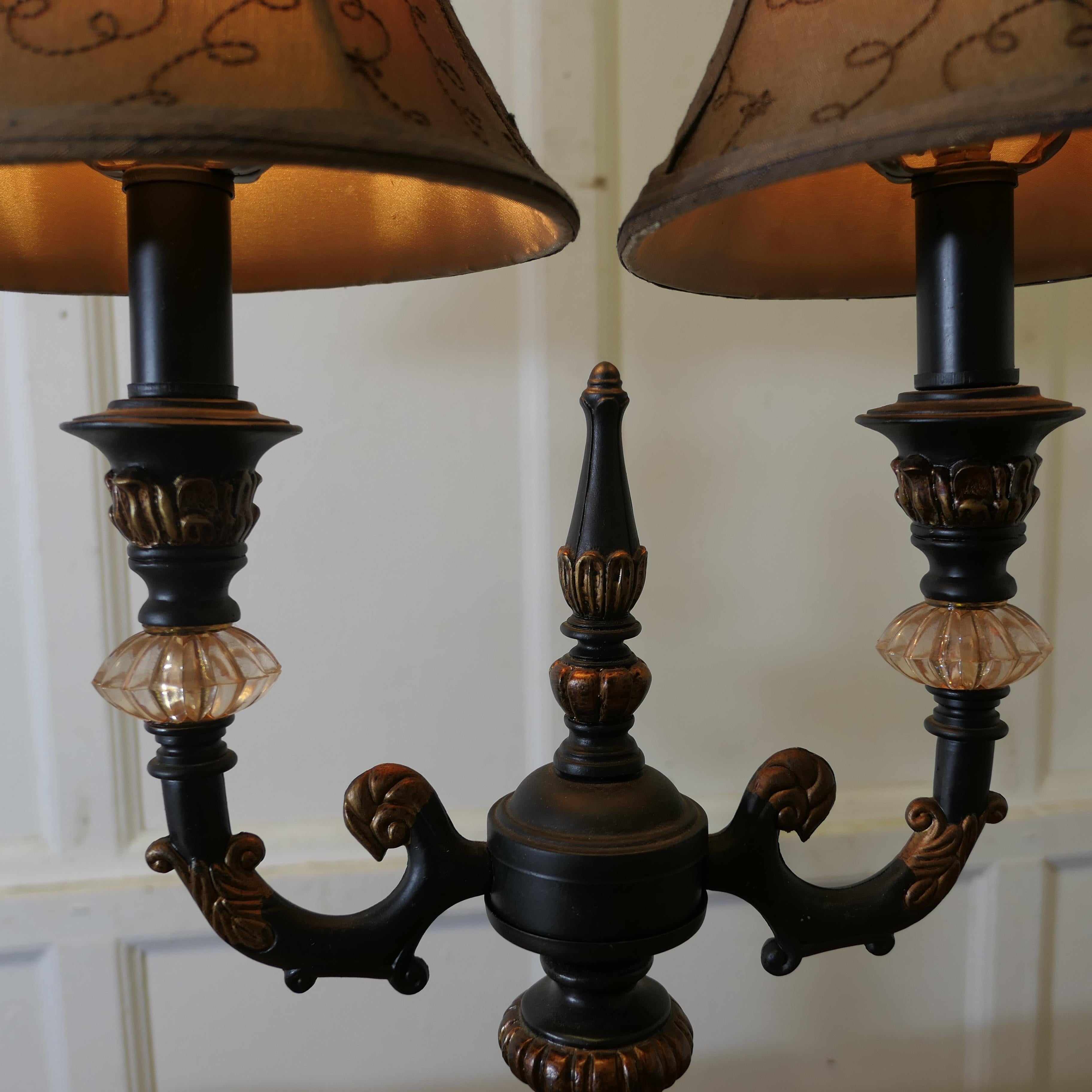 Resin Pair of Large Art Deco Hollywood Regency Twin Table Lamps  b For Sale