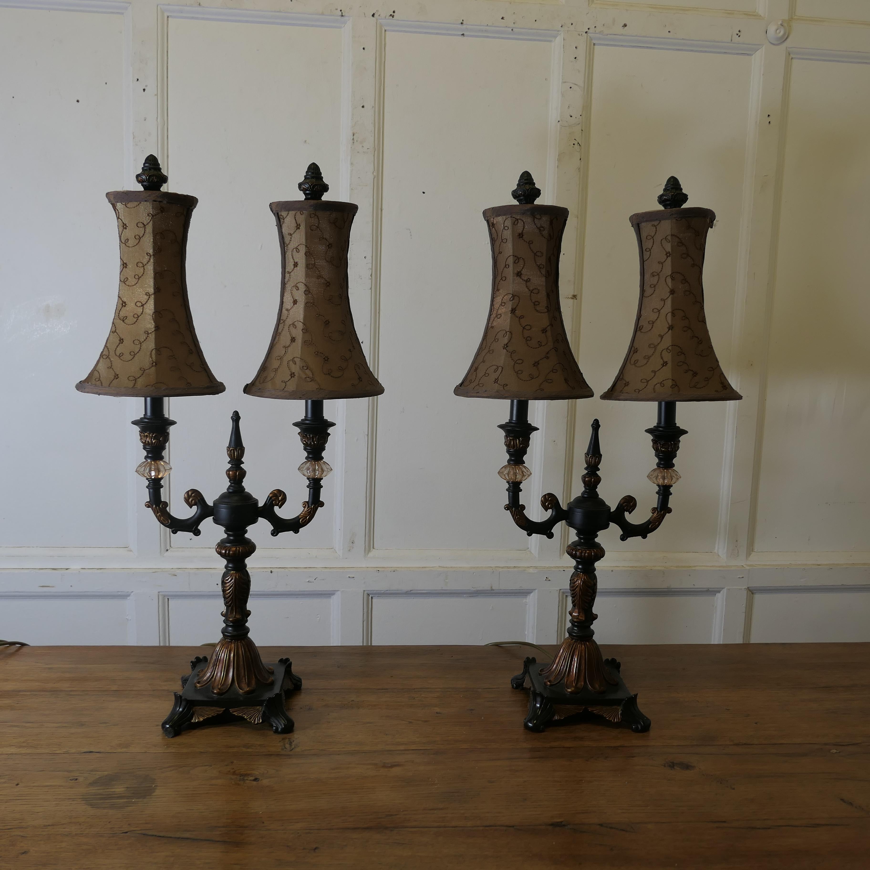Pair of Large Art Deco Hollywood Regency Twin Table Lamps  b For Sale 1