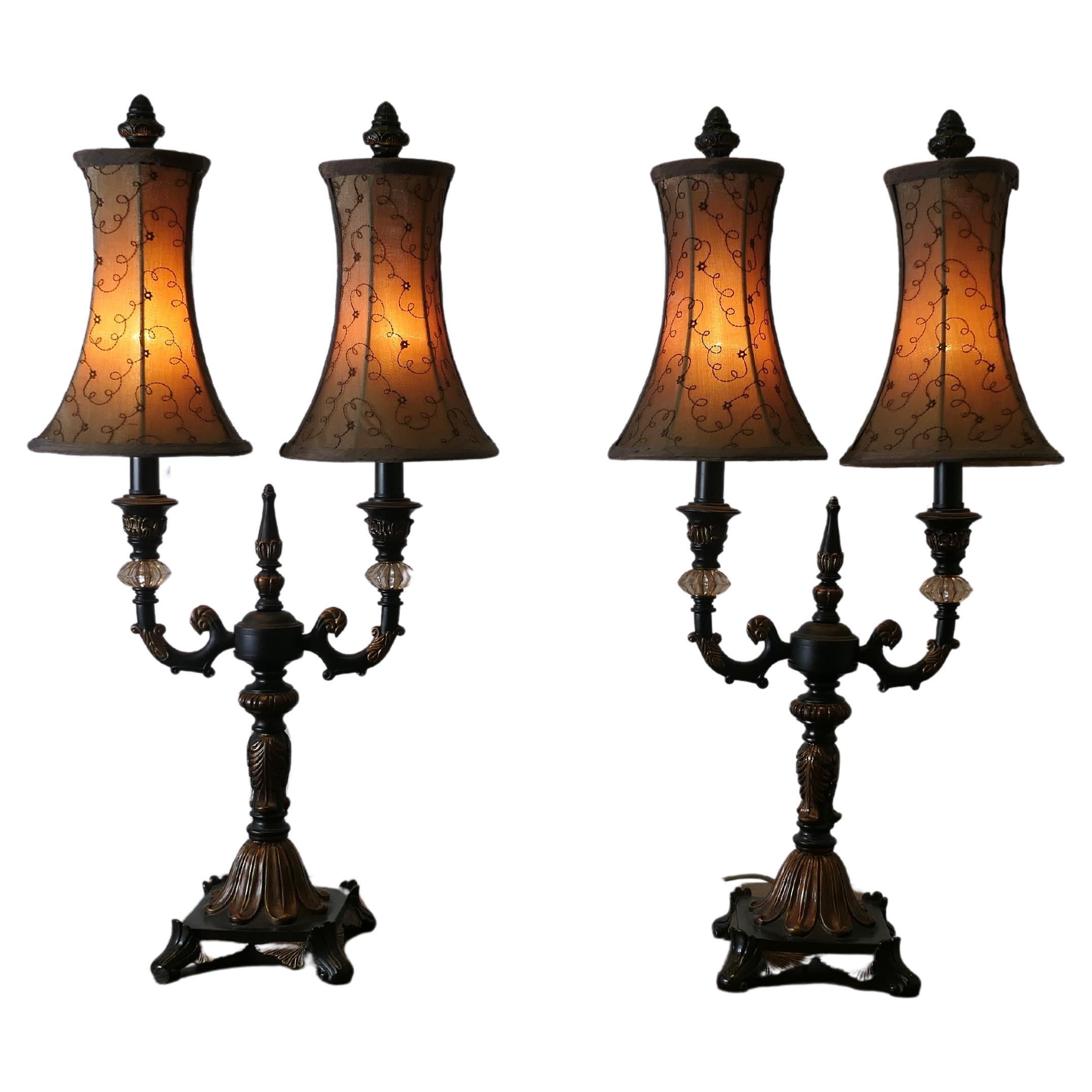 Pair of Large Art Deco Hollywood Regency Twin Table Lamps  b