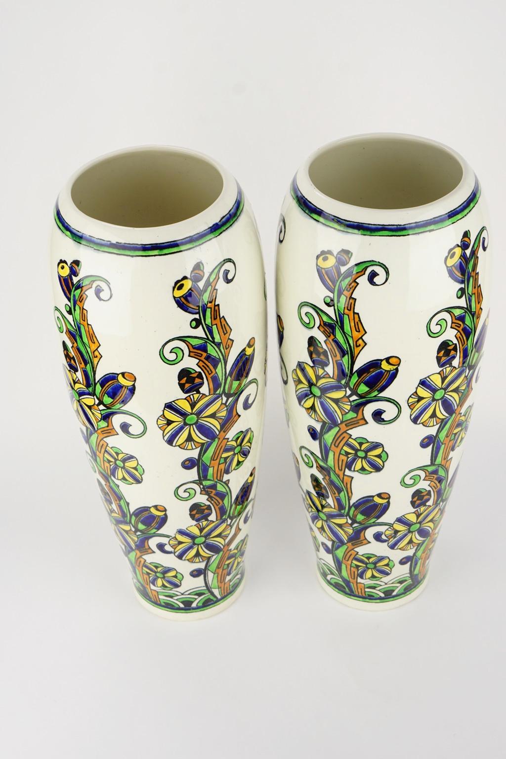 Pair of Large Art Deco Keramis Boch Floral Vases For Sale 10
