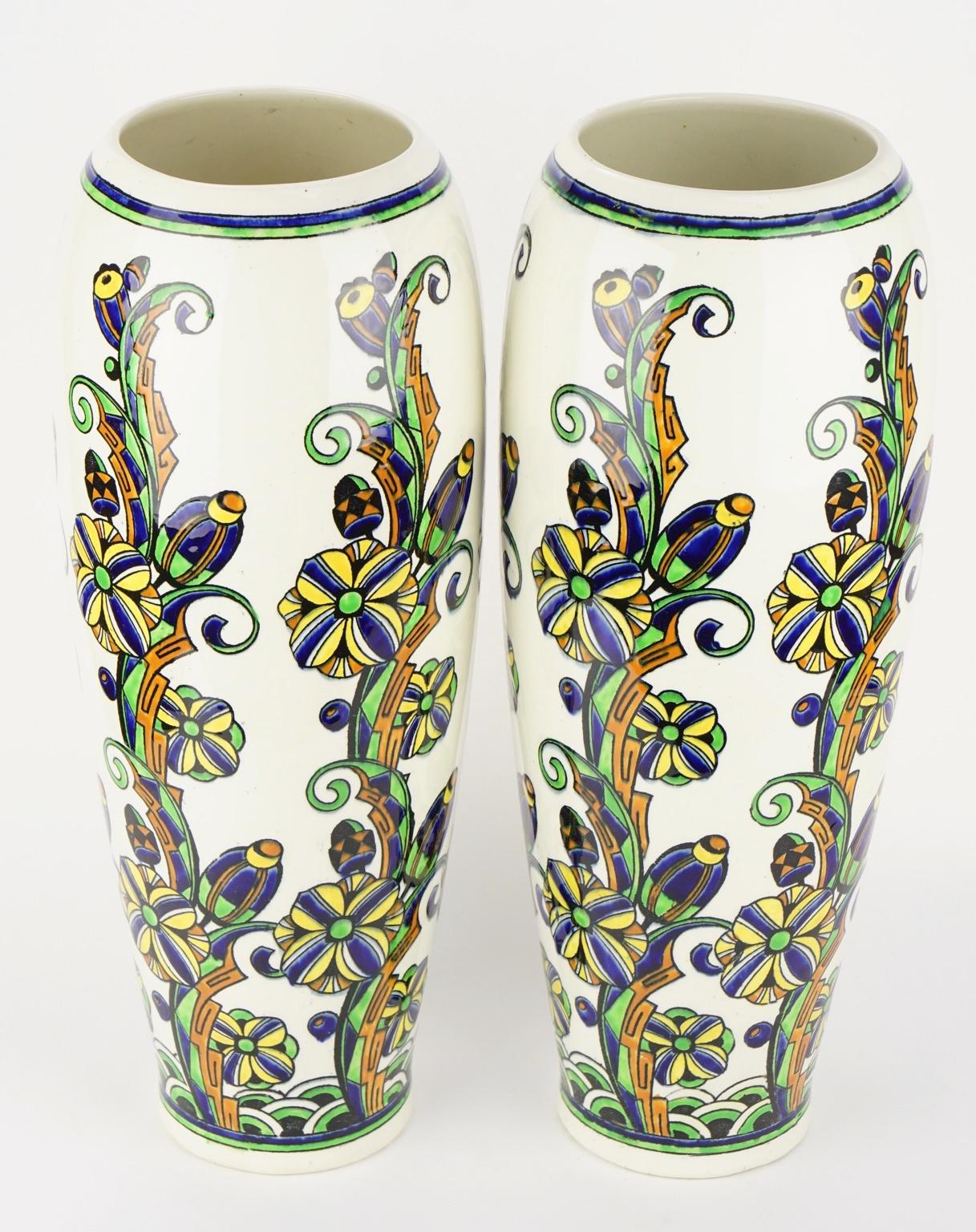 Pair of Large Art Deco Keramis Boch Floral Vases For Sale 13