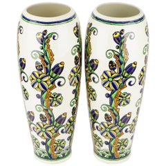 Pair of Large Art Deco Keramis Boch Floral Vases