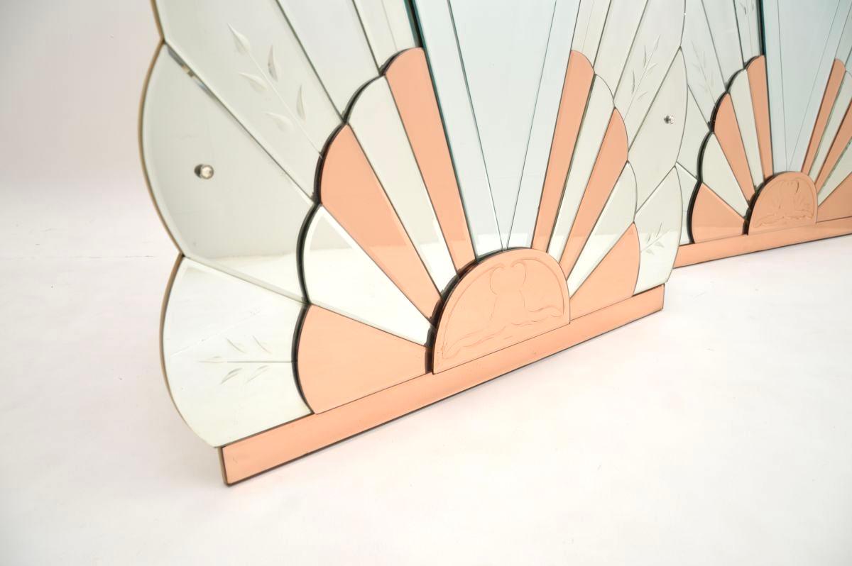 Vetro Coppia di grandi specchi d'epoca in stile Deco Mirror in vendita