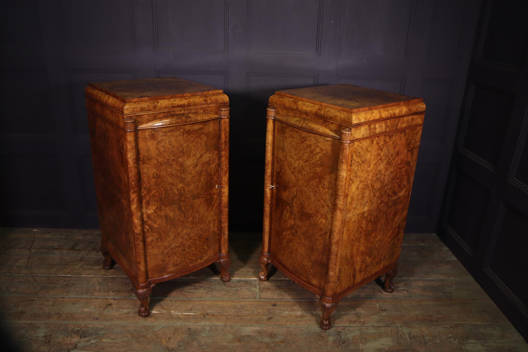 Pair of Large Art Deco Side Cabinets in Burr Walnut 5