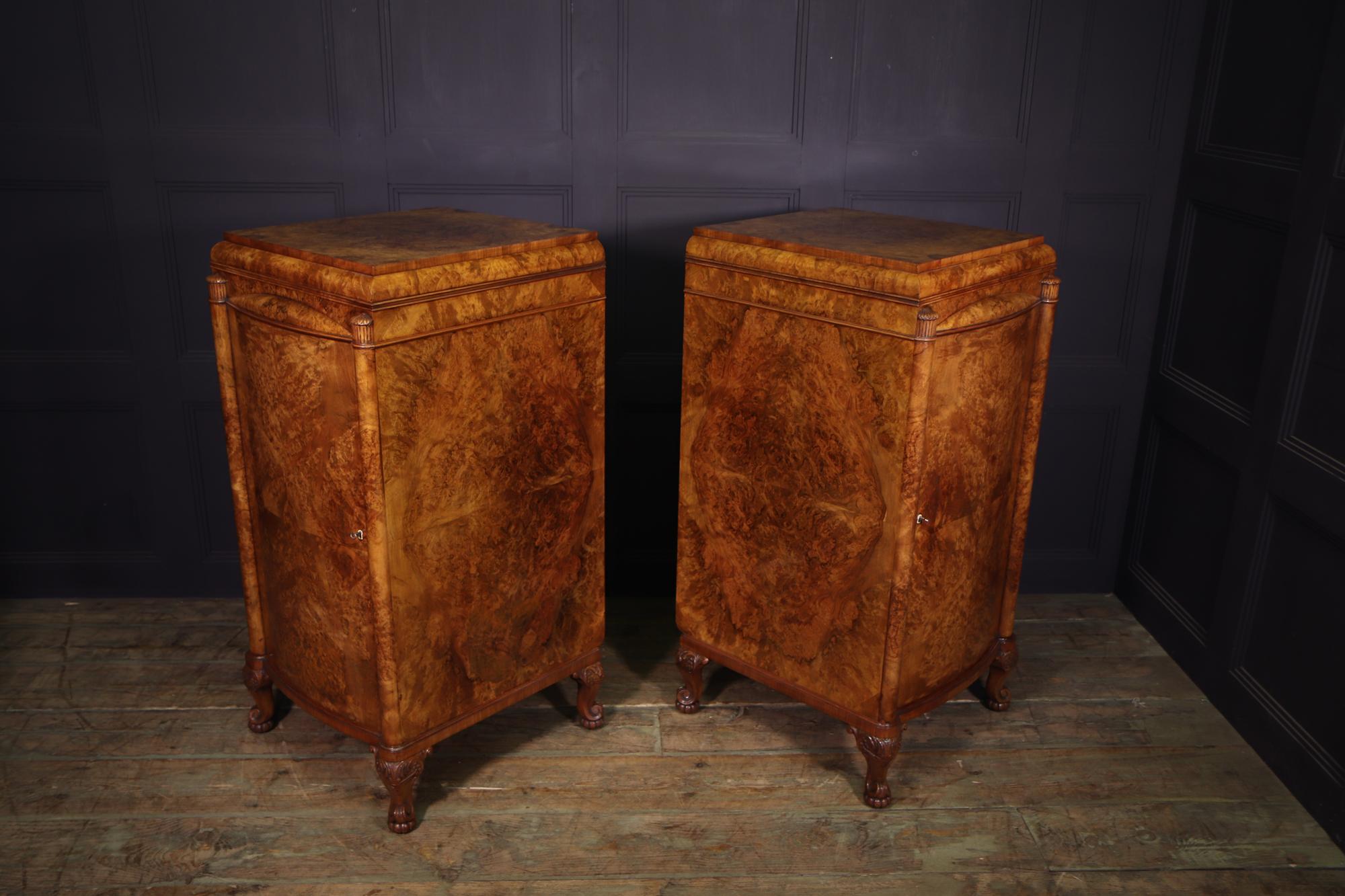 Pair of Large Art Deco Side Cabinets in Burr Walnut 7
