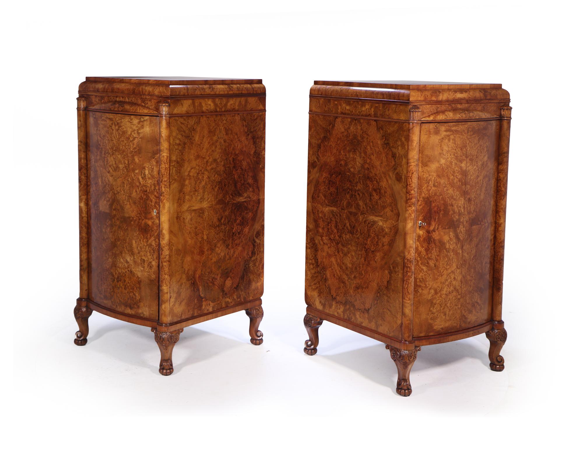 Pair of Large Art Deco Side Cabinets in Burr Walnut 9