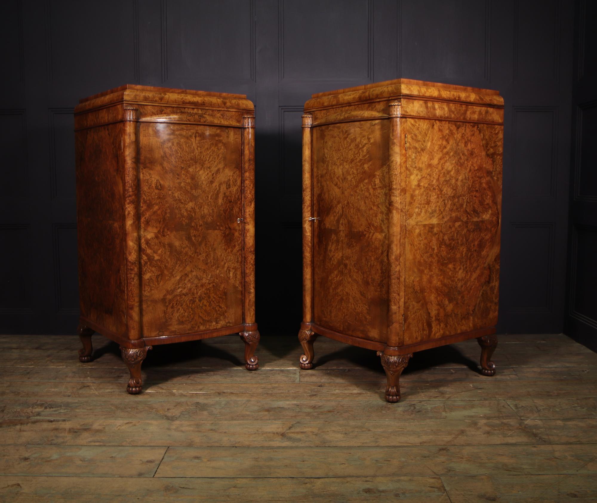 Pair of Large Art Deco Side Cabinets in Burr Walnut 4