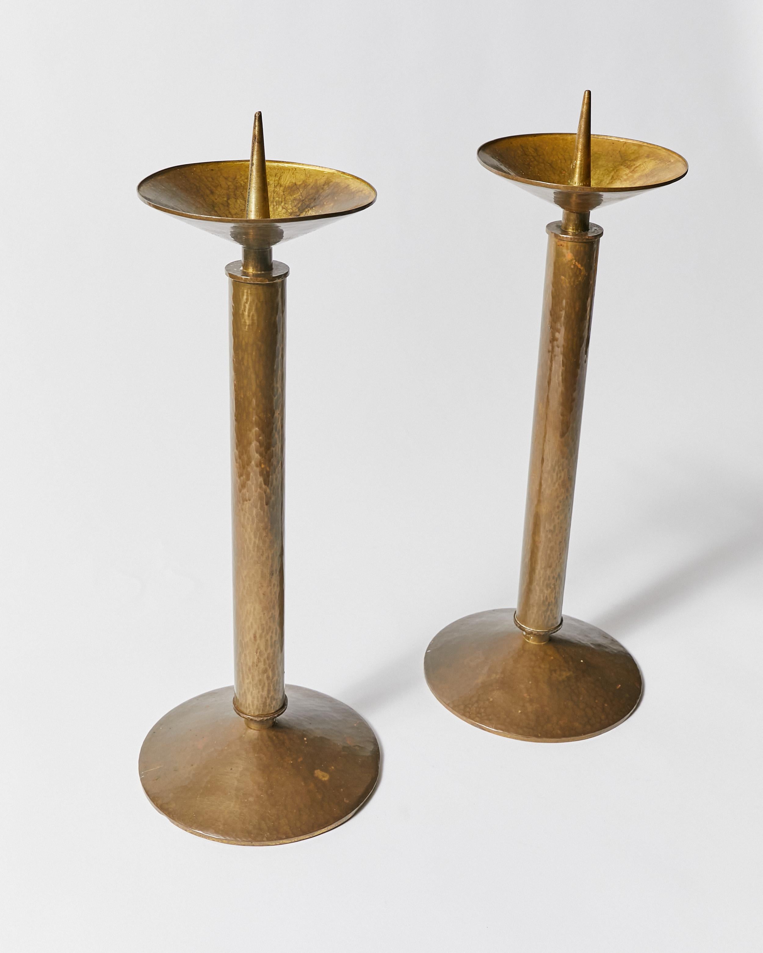 Mid-Century Modern Pair of Large Art Deco Style Candle Holders For Sale