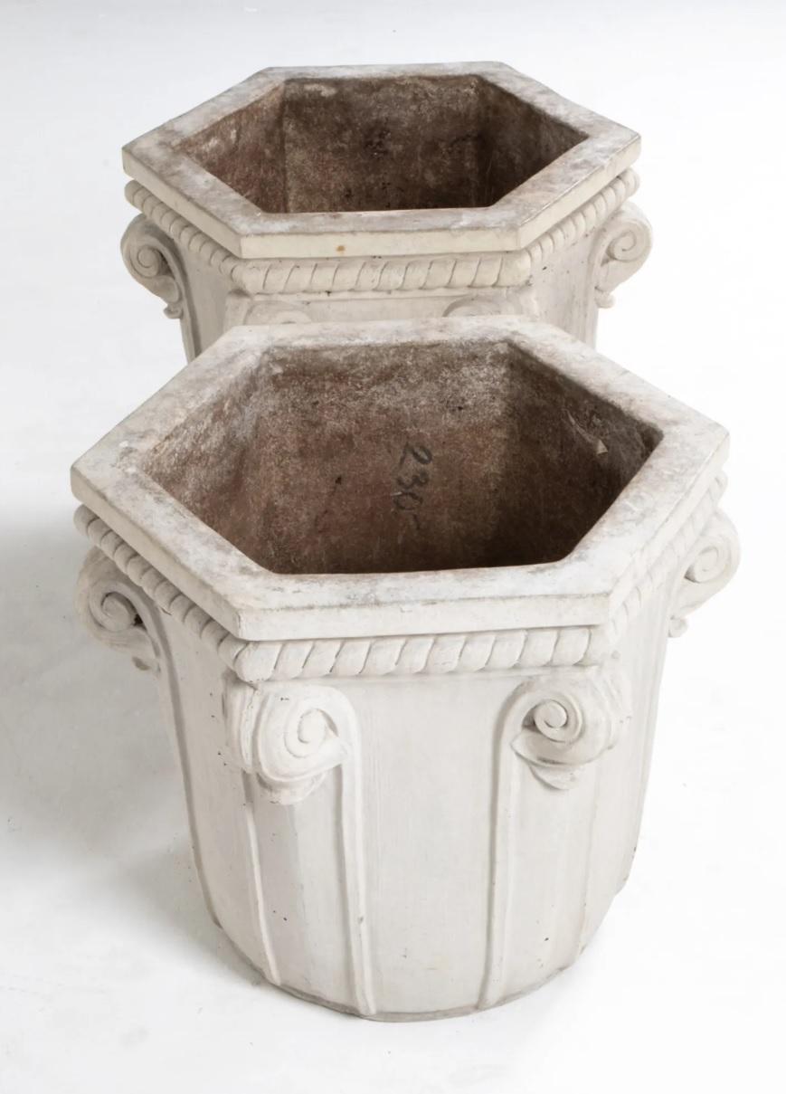 Pair of Large Art Deco Style Cast Stone Outdoor Planters In Good Condition For Sale In Chicago, IL