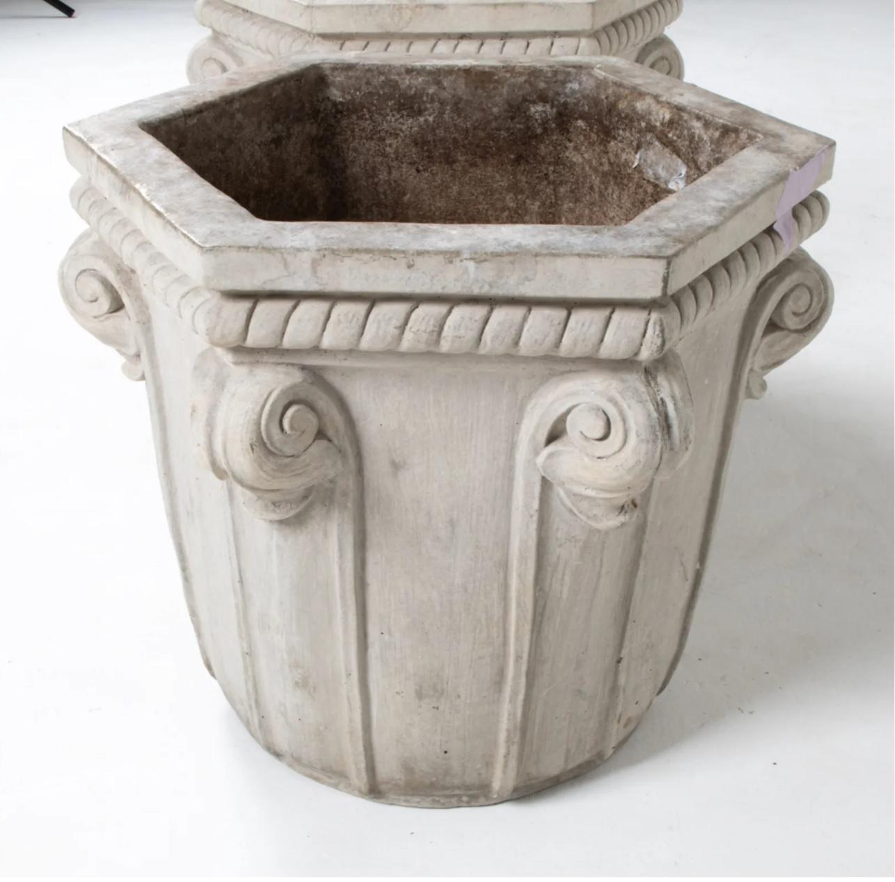 Pair of Large Art Deco Style Cast Stone Outdoor Planters For Sale 1