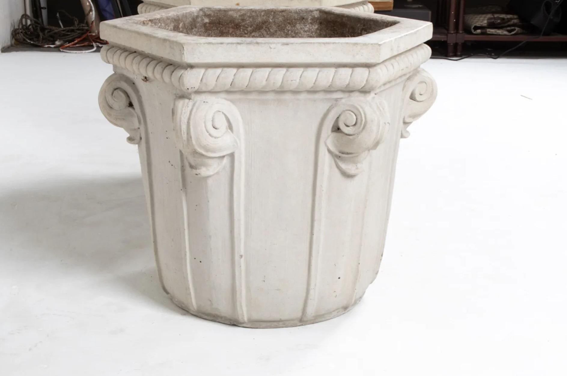 Pair of Large Art Deco Style Cast Stone Outdoor Planters For Sale 2
