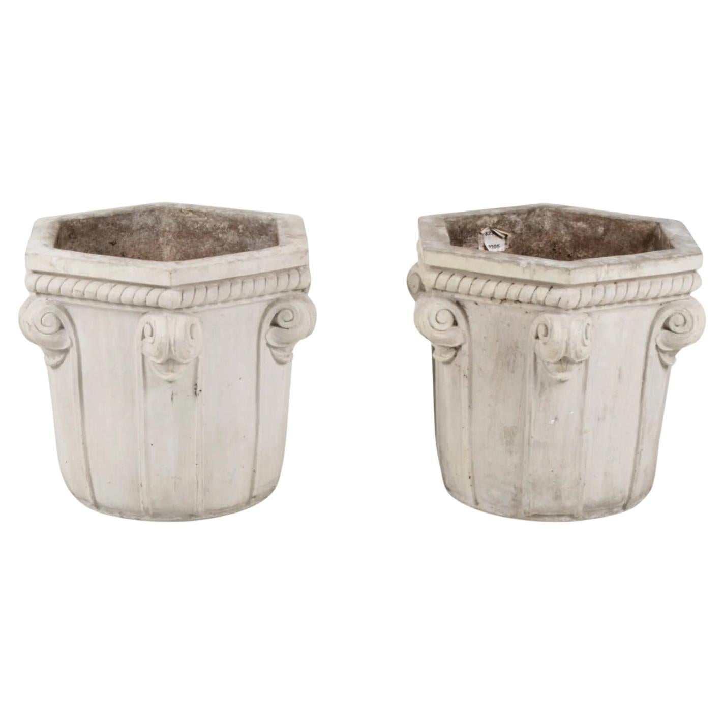 Pair of Large Art Deco Style Cast Stone Outdoor Planters For Sale