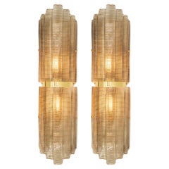 Pair of Large Art Deco Style Murano Glass and Brass Wall Lights, in Stock