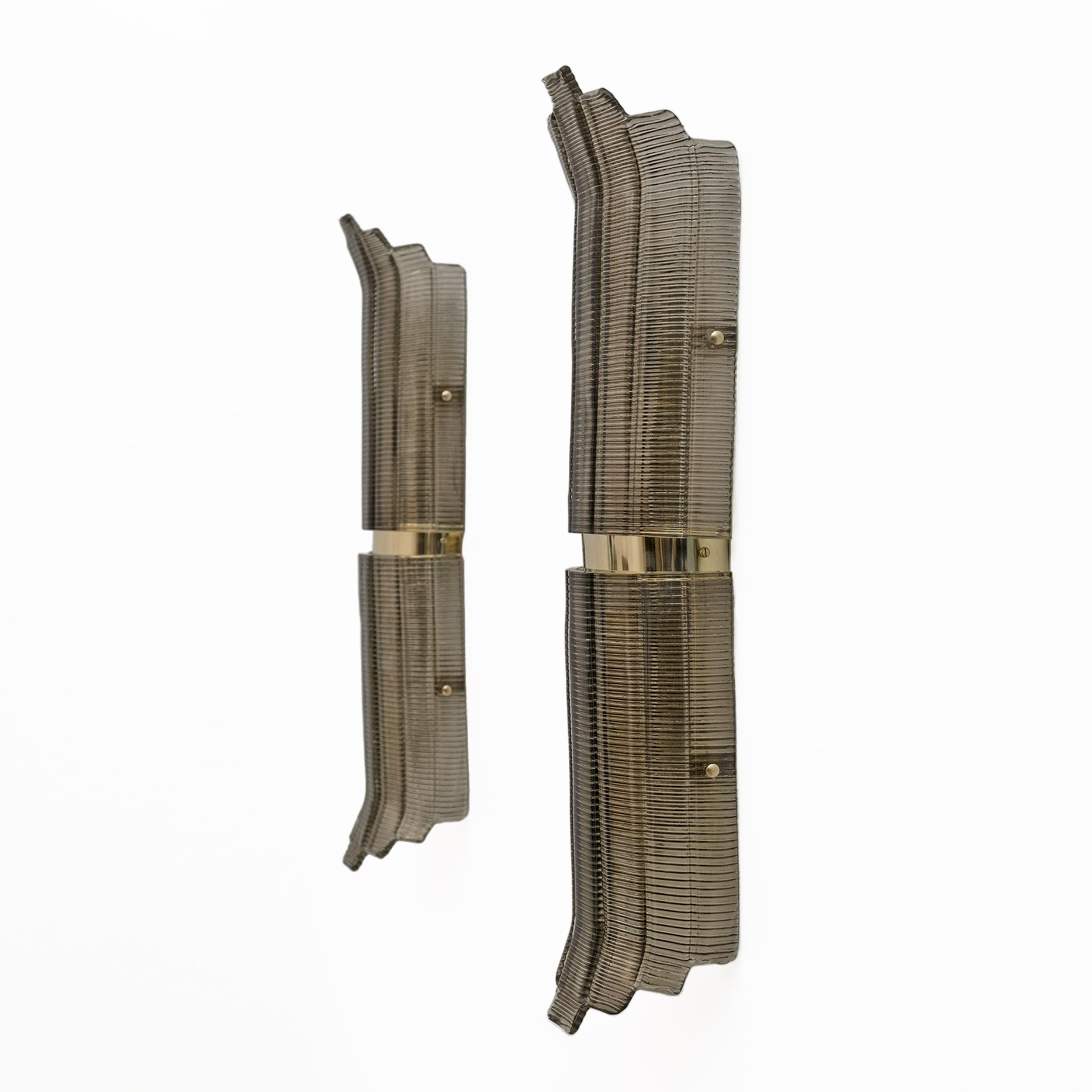 Pareja de grandes apliques de pared de cristal de Murano con textura, estilo Art Déco en venta 3