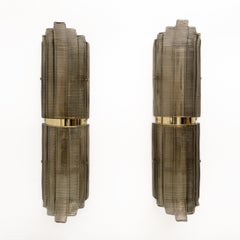 Pair of Large Art Deco Style Murano Glass Textured Wall Sconces