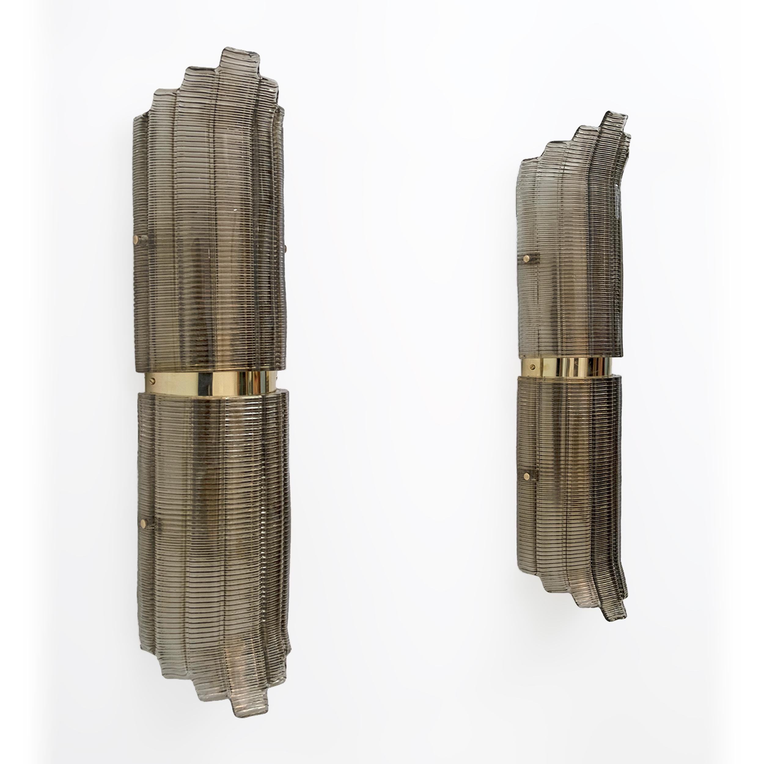 Pareja de grandes apliques de pared de cristal de Murano con textura, estilo Art Déco en venta 2