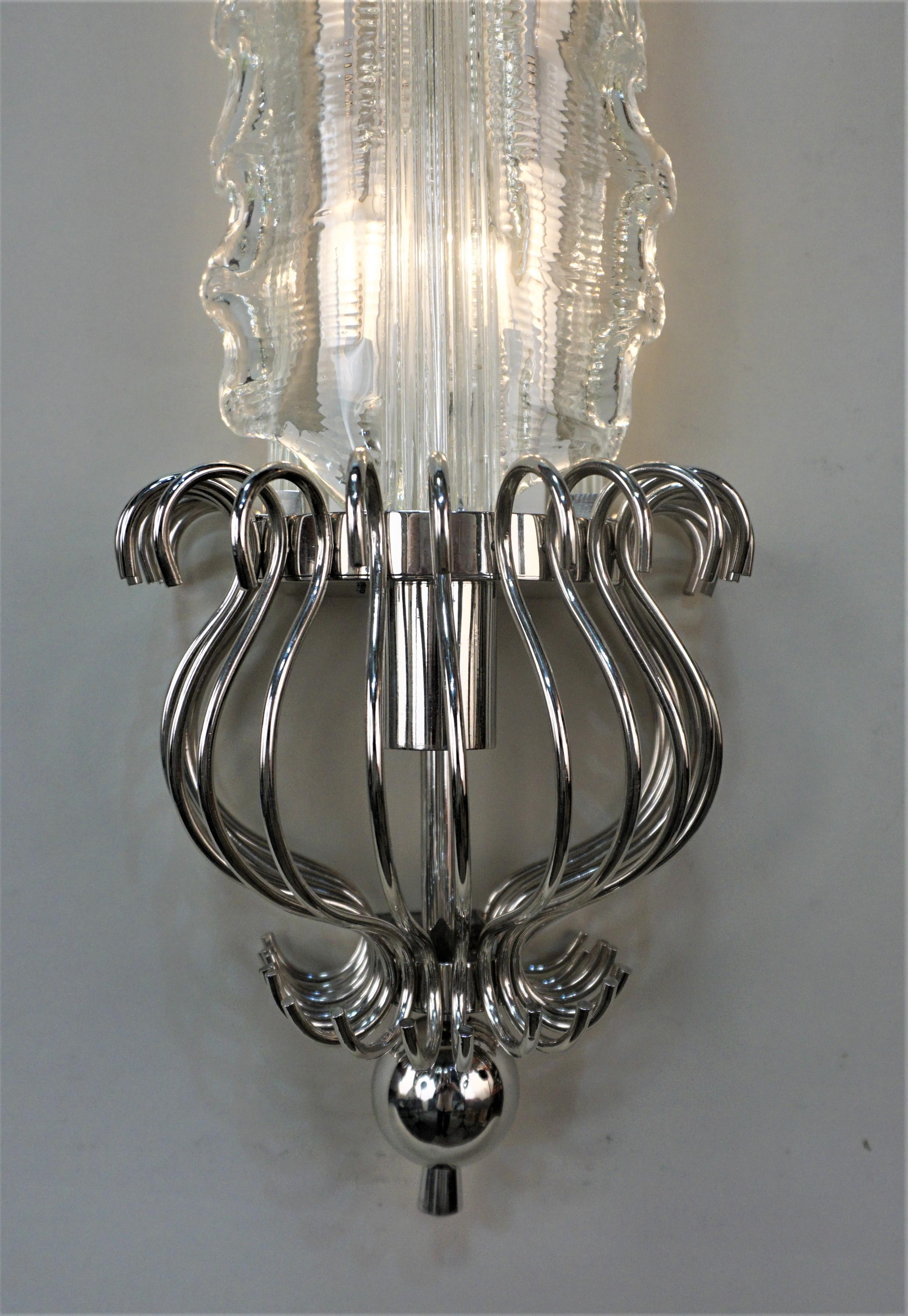 French Pair of Large Art Deco Wall Sconces