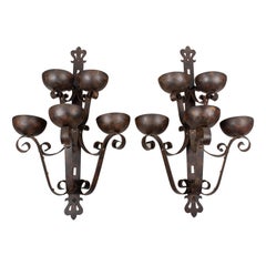 Pair of Large Art Deco Wrought Iron Sconces