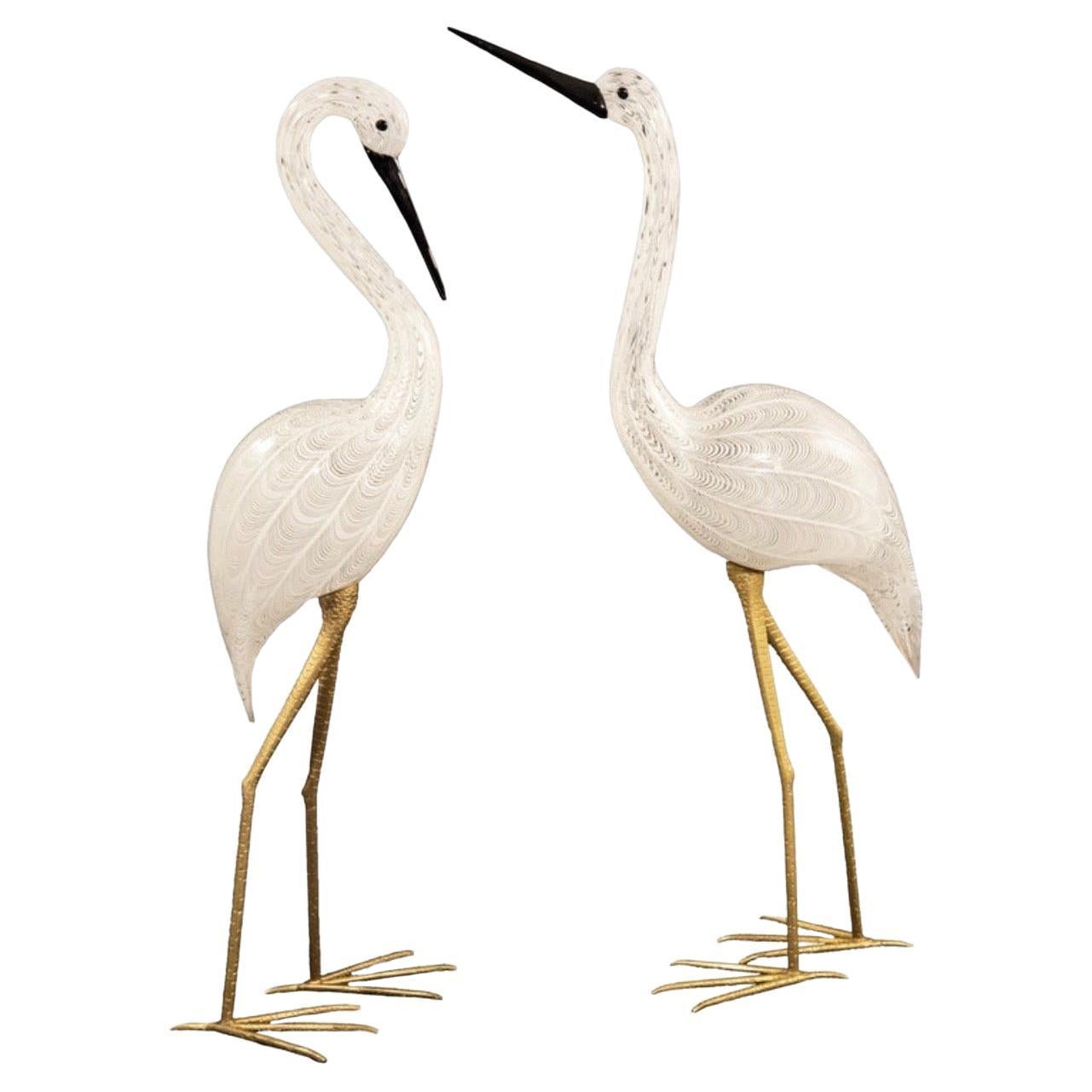 Pair of Large Art Glass Cranes by Licio Zanetti for Murano Glass