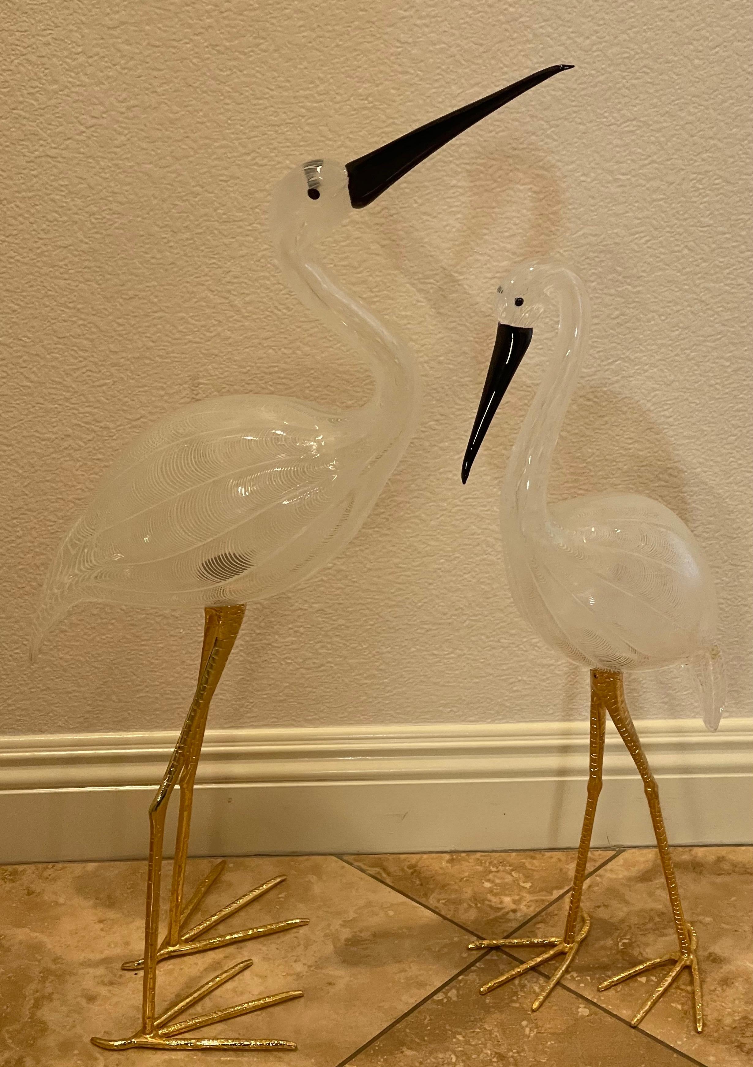 Pair of Large Art Glass Cranes by Licio Zanetti for Murano Glass Studios For Sale 9