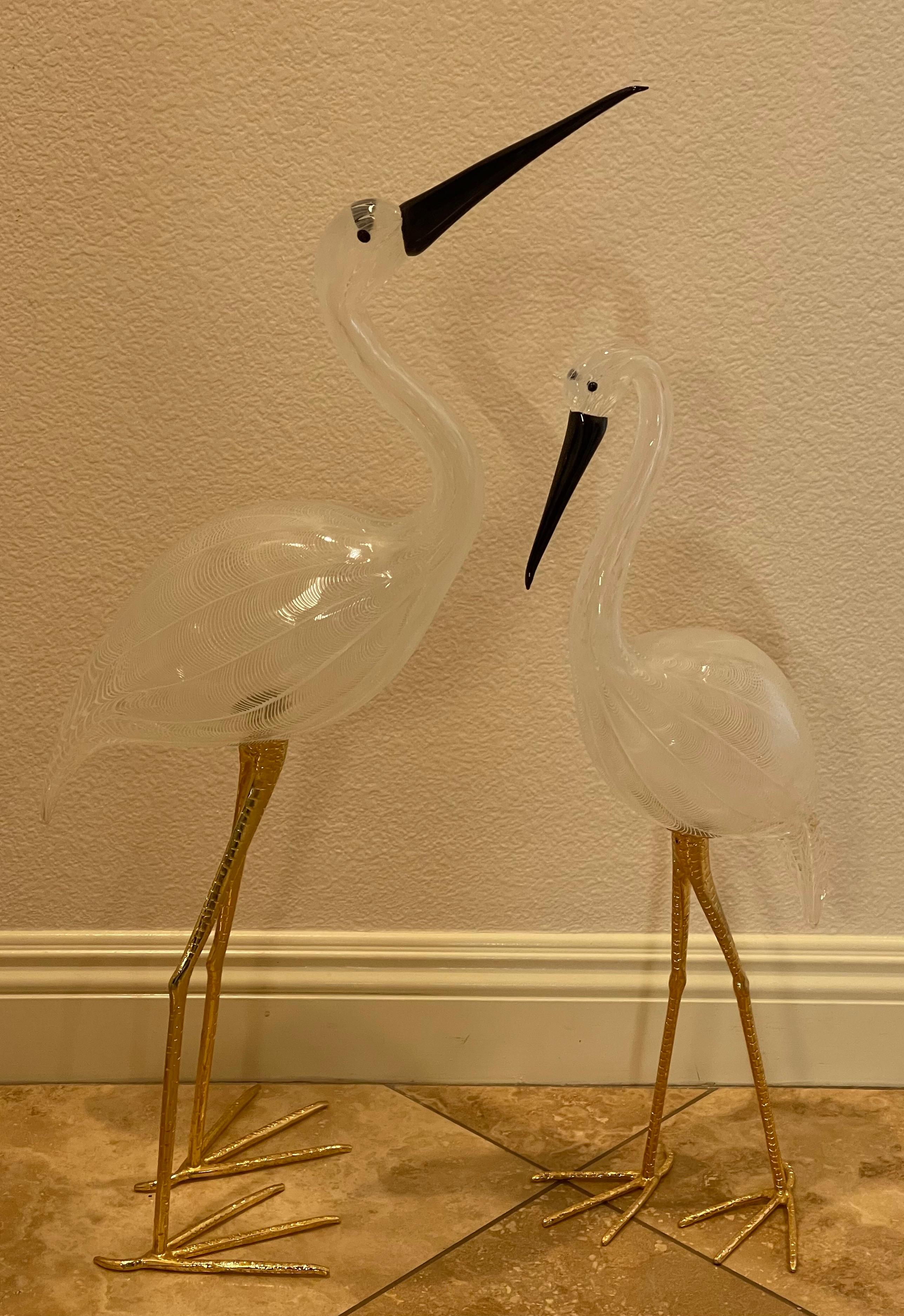Mid-Century Modern Pair of Large Art Glass Cranes by Licio Zanetti for Murano Glass Studios For Sale
