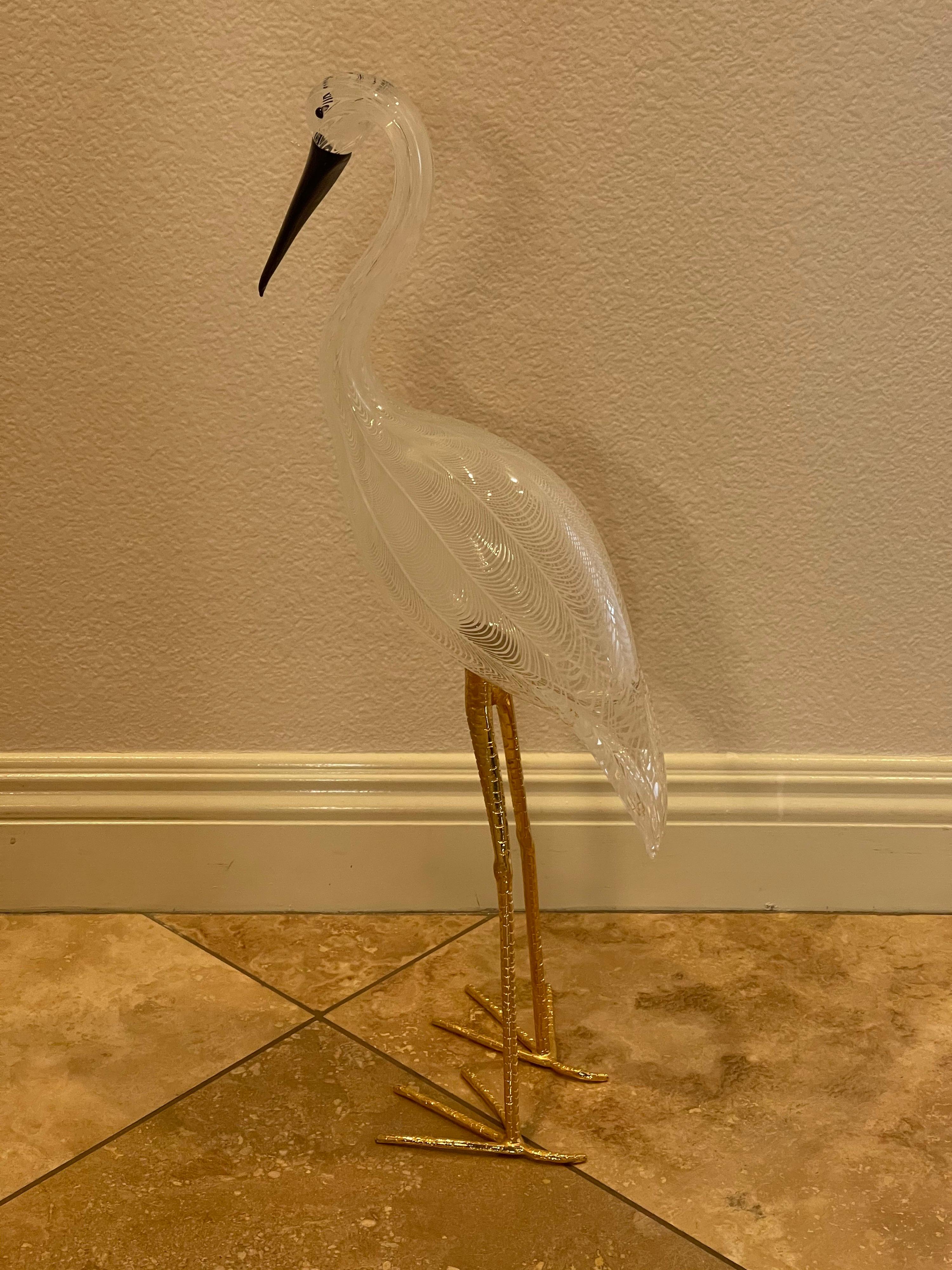 Brass Pair of Large Art Glass Cranes by Licio Zanetti for Murano Glass Studios For Sale