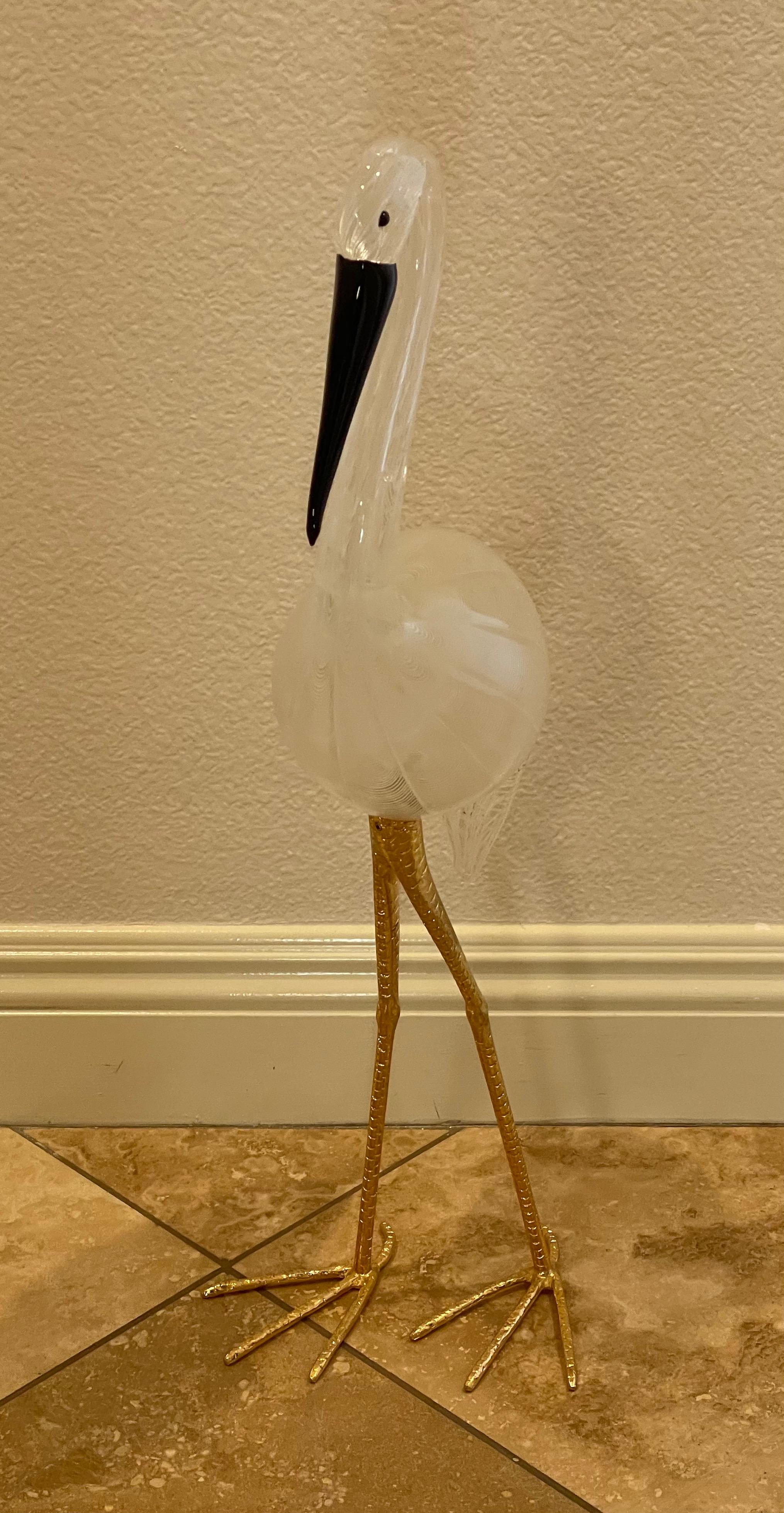Pair of Large Art Glass Cranes by Licio Zanetti for Murano Glass Studios For Sale 1