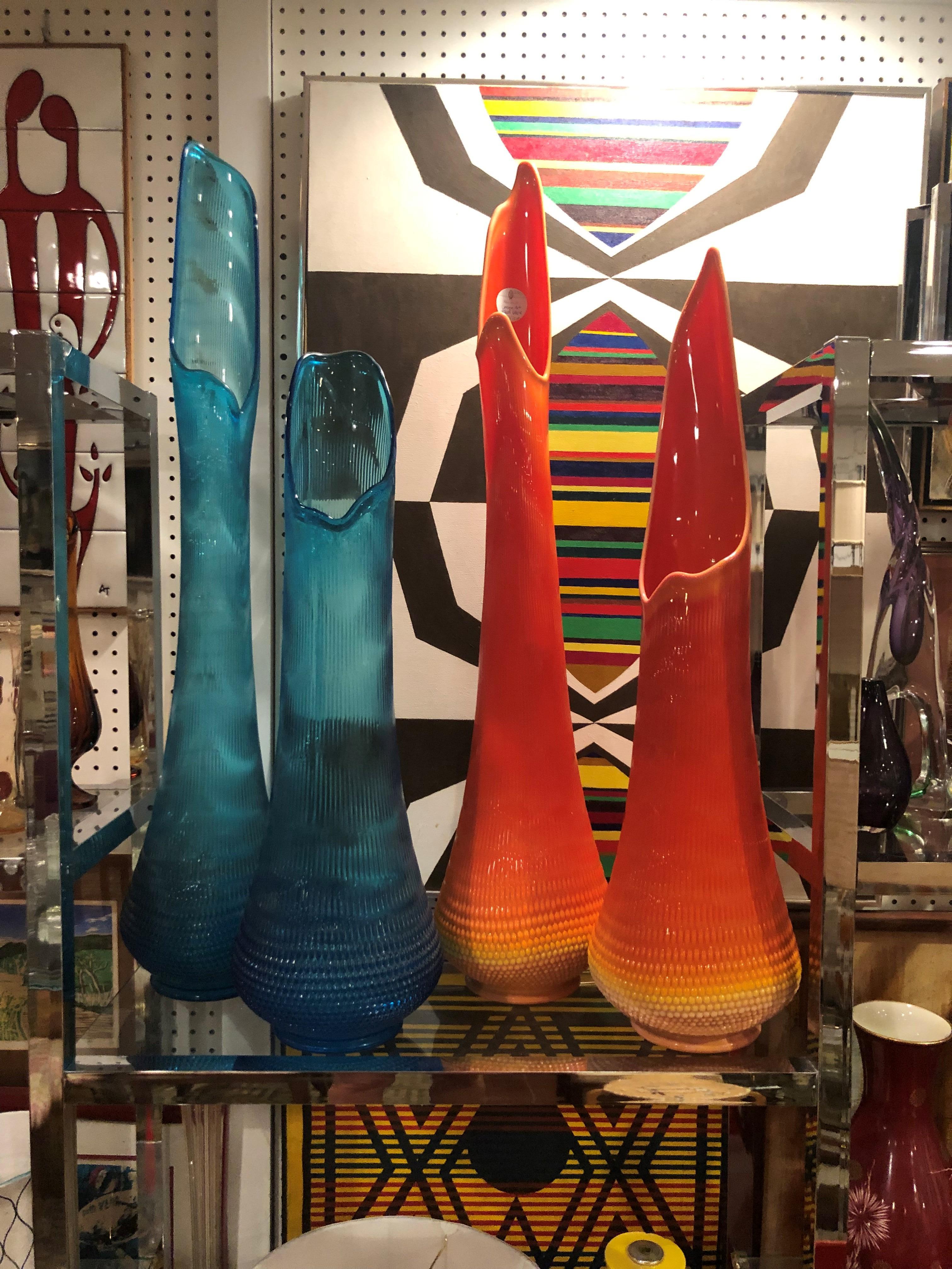 Mid-Century Modern Pair of Large Art Glass Vases by Viking