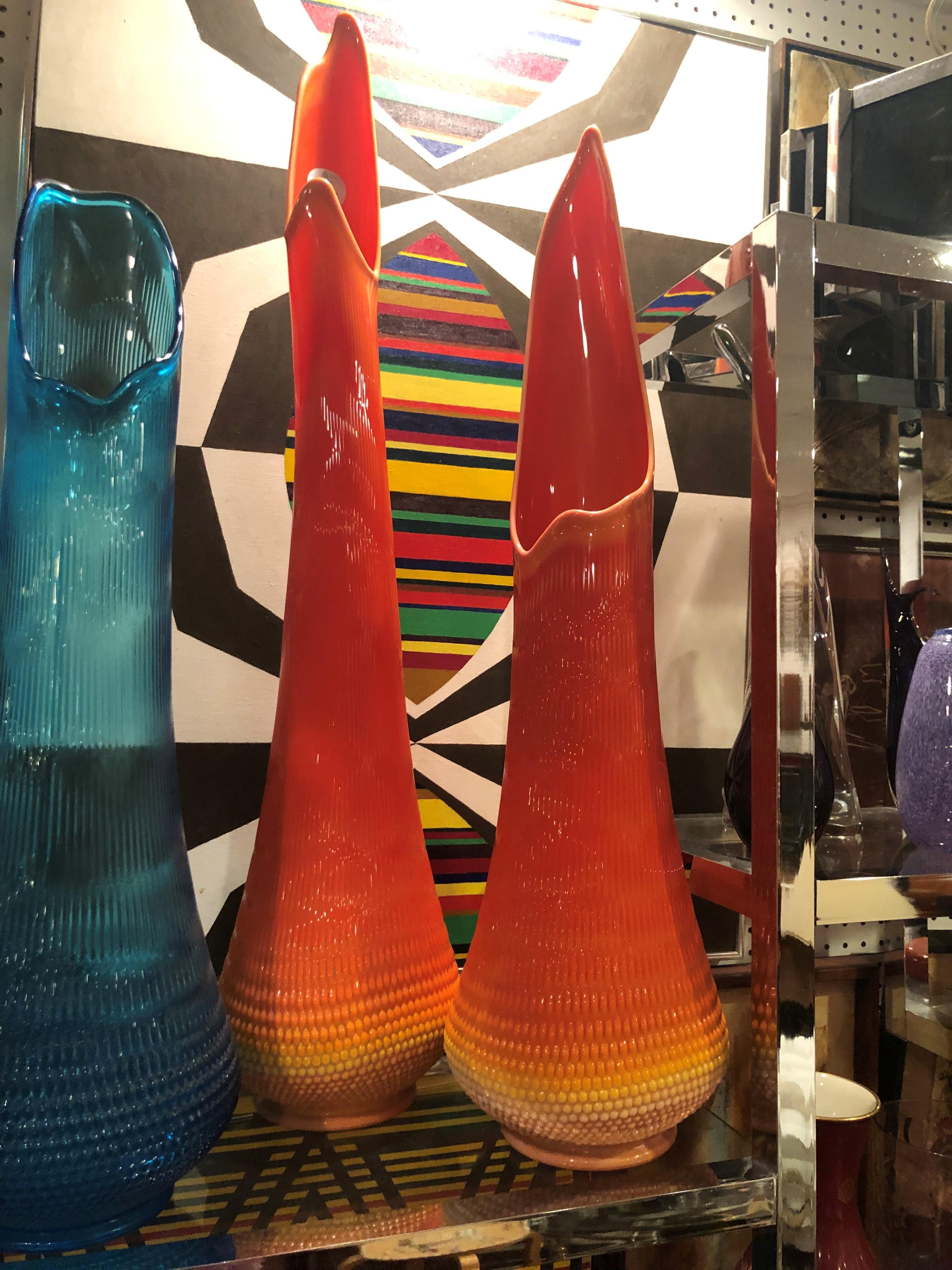 Mid-20th Century Pair of Large Art Glass Vases by Viking