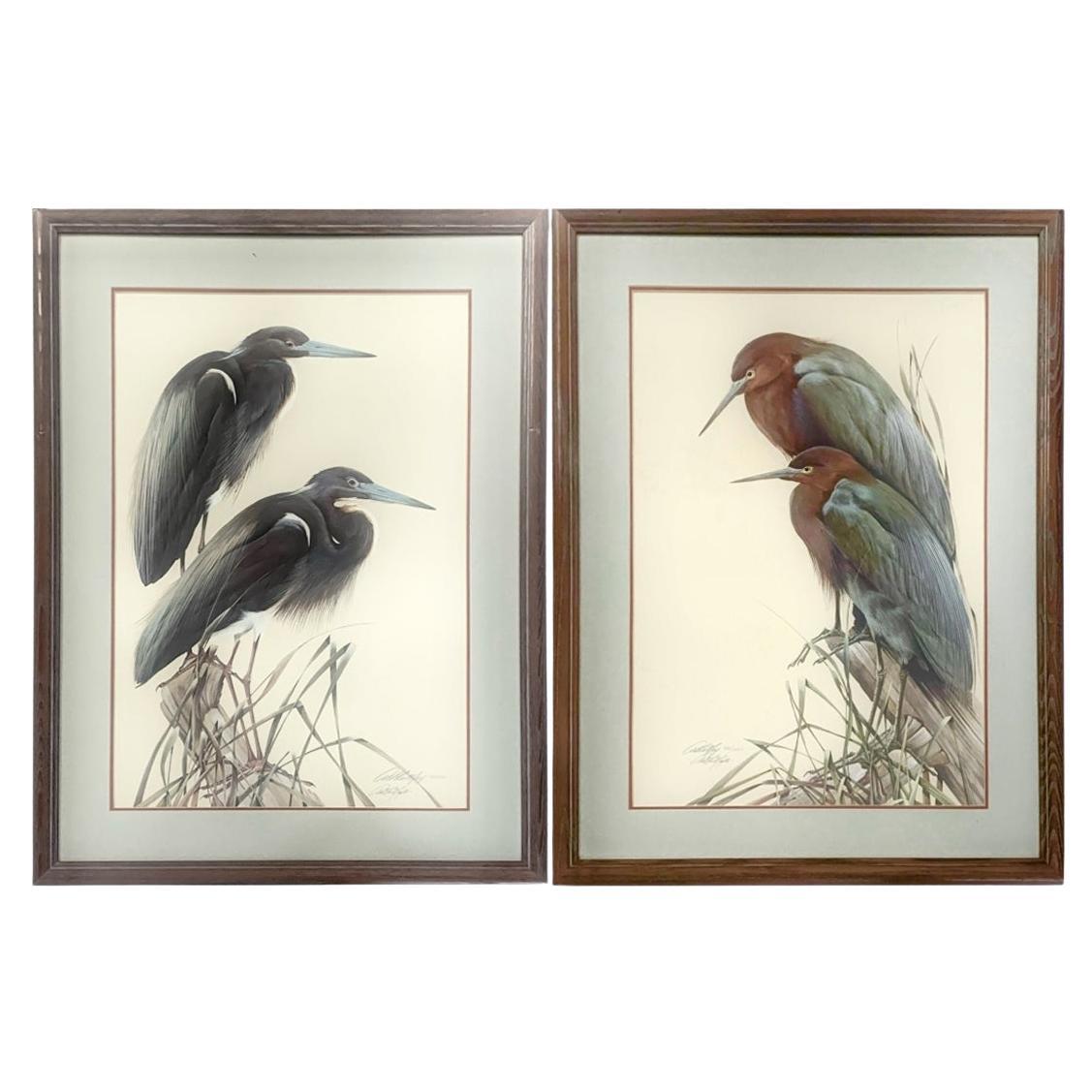 Paire de grands tirages d
oiseaux signés Art Le May (B. 1938), édition limitée en vente