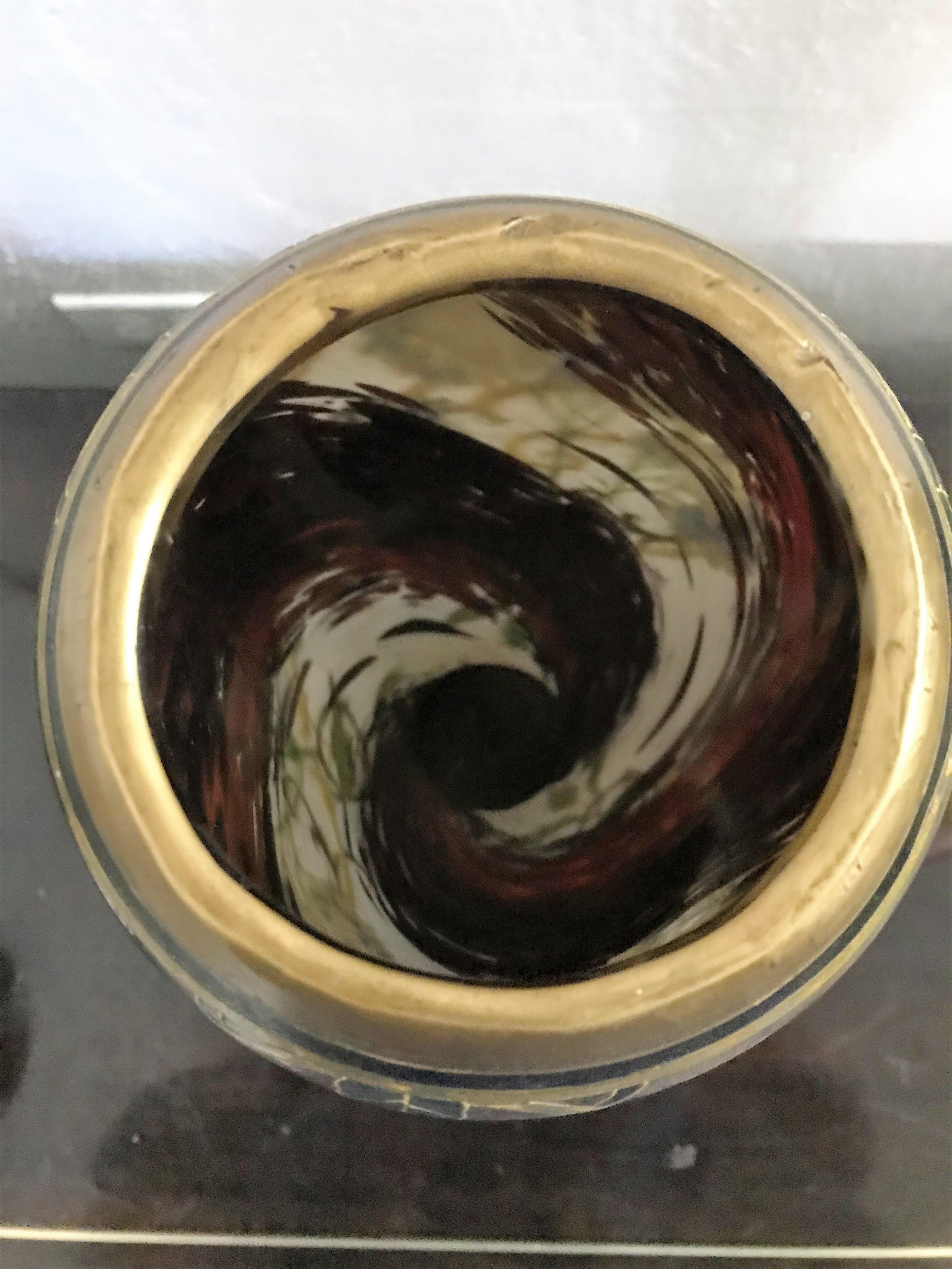 Coppia di grandi vasi in vetro soffiato e smalto Art Nouveau di Legras, Francia in vendita 4