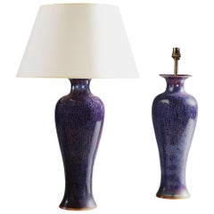 Pair of Large Art Nouveau Flambé Lamps
