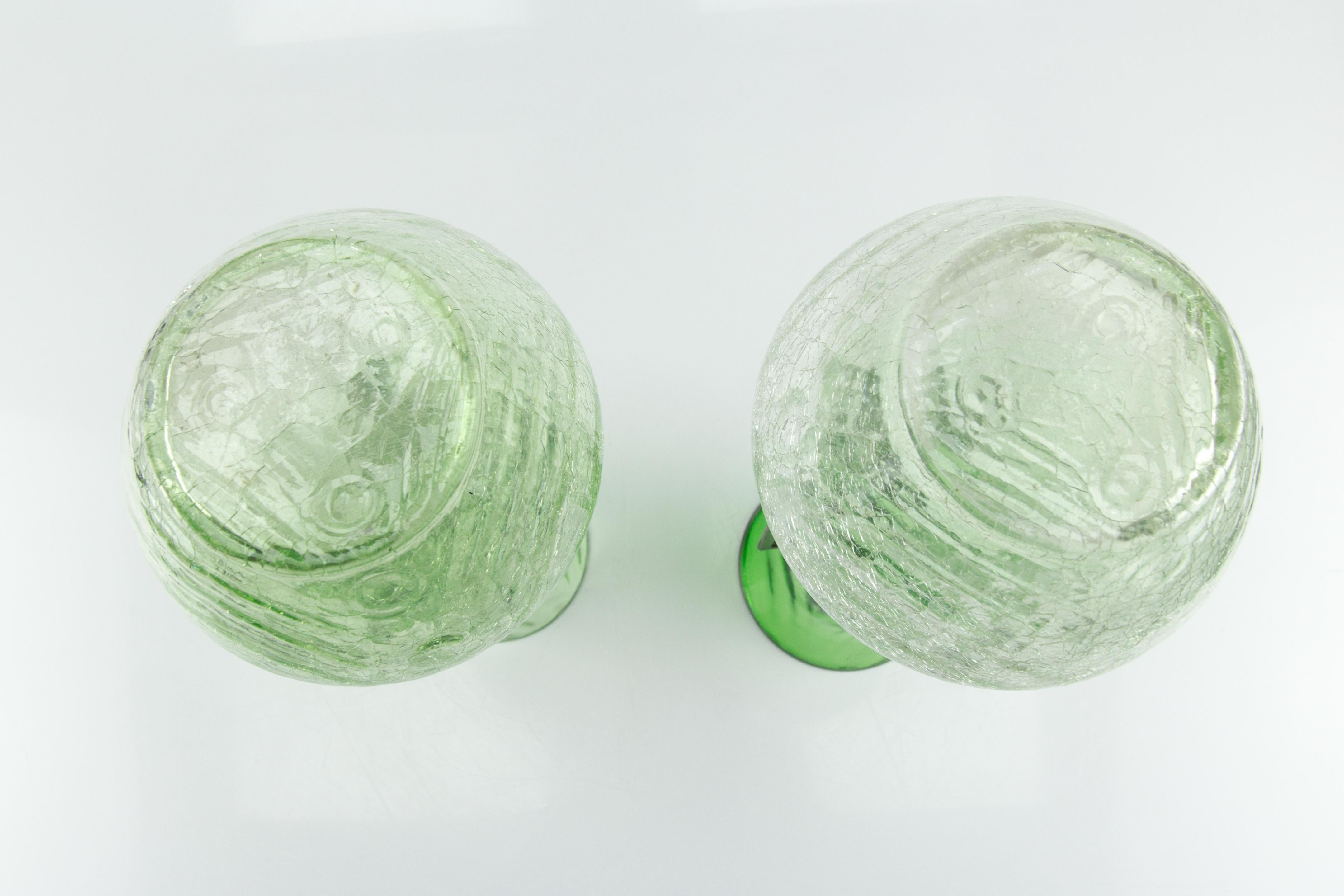 Pair of Large Art Nouveau Green Crackle Glass Vases, circa 1930s For Sale 7