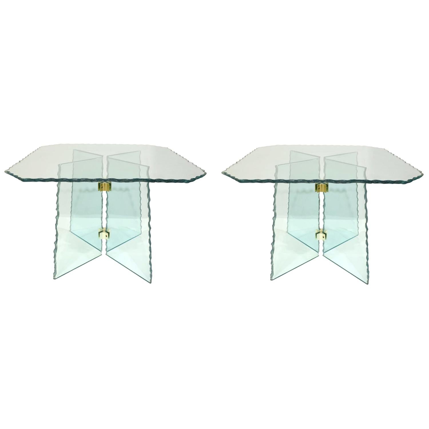 Pair of Large Artisan Italian Glass End Tables, 1970s