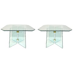 Vintage Pair of Large Artisan Italian Glass End Tables, 1970s