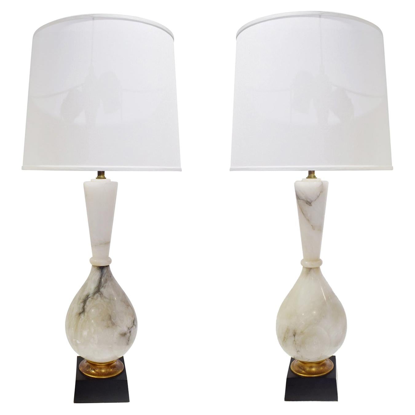 Pair of Large Artisan Marble Table Lamps, 1950s