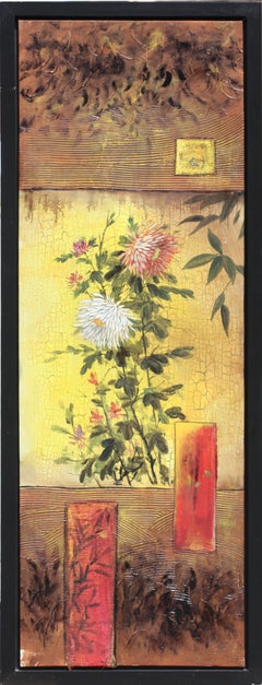 Pair of Large Asian Inspired Painted Canvas Panels