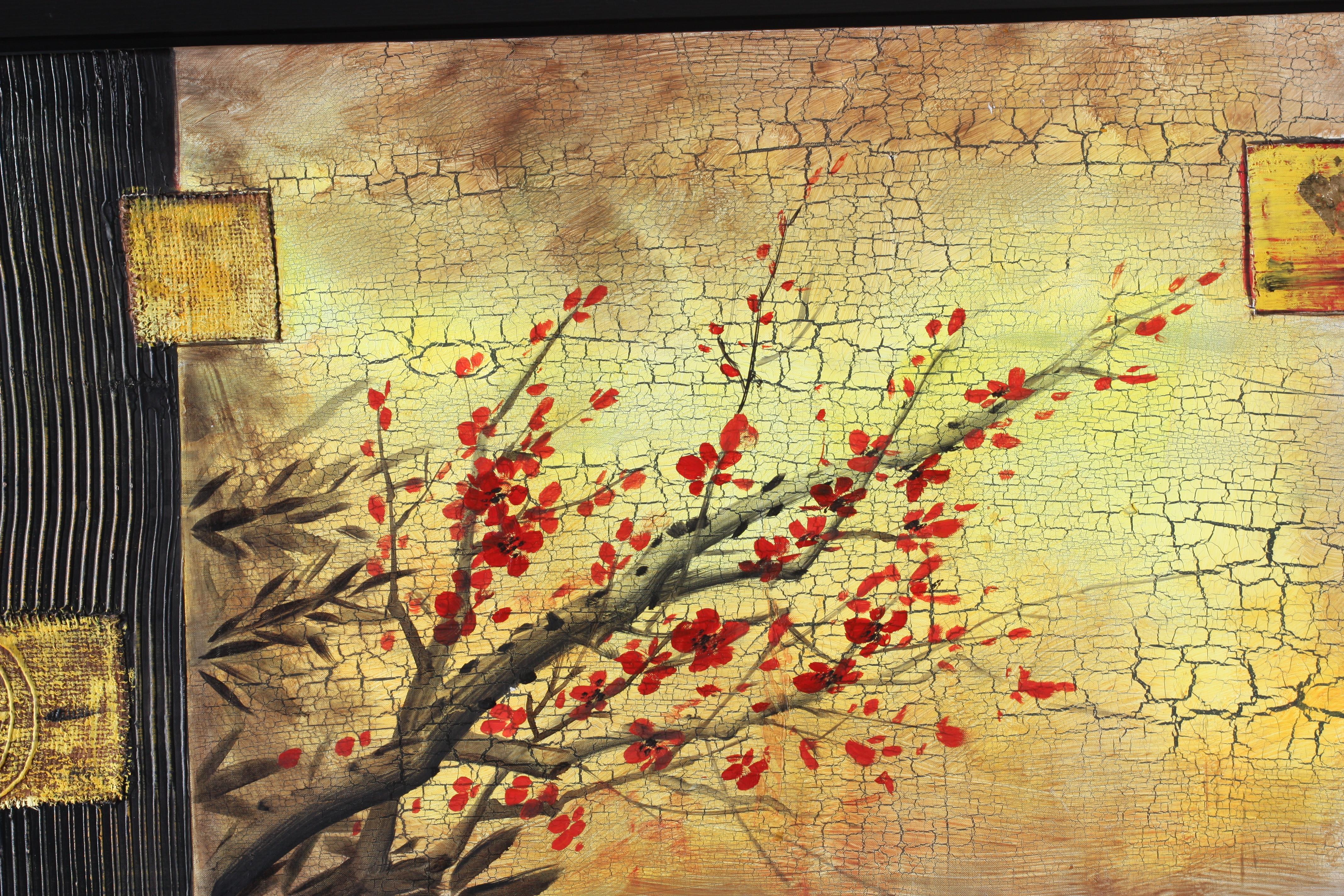 Paire de grands panneaux de toile peints d'inspiration asiatique en vente 1