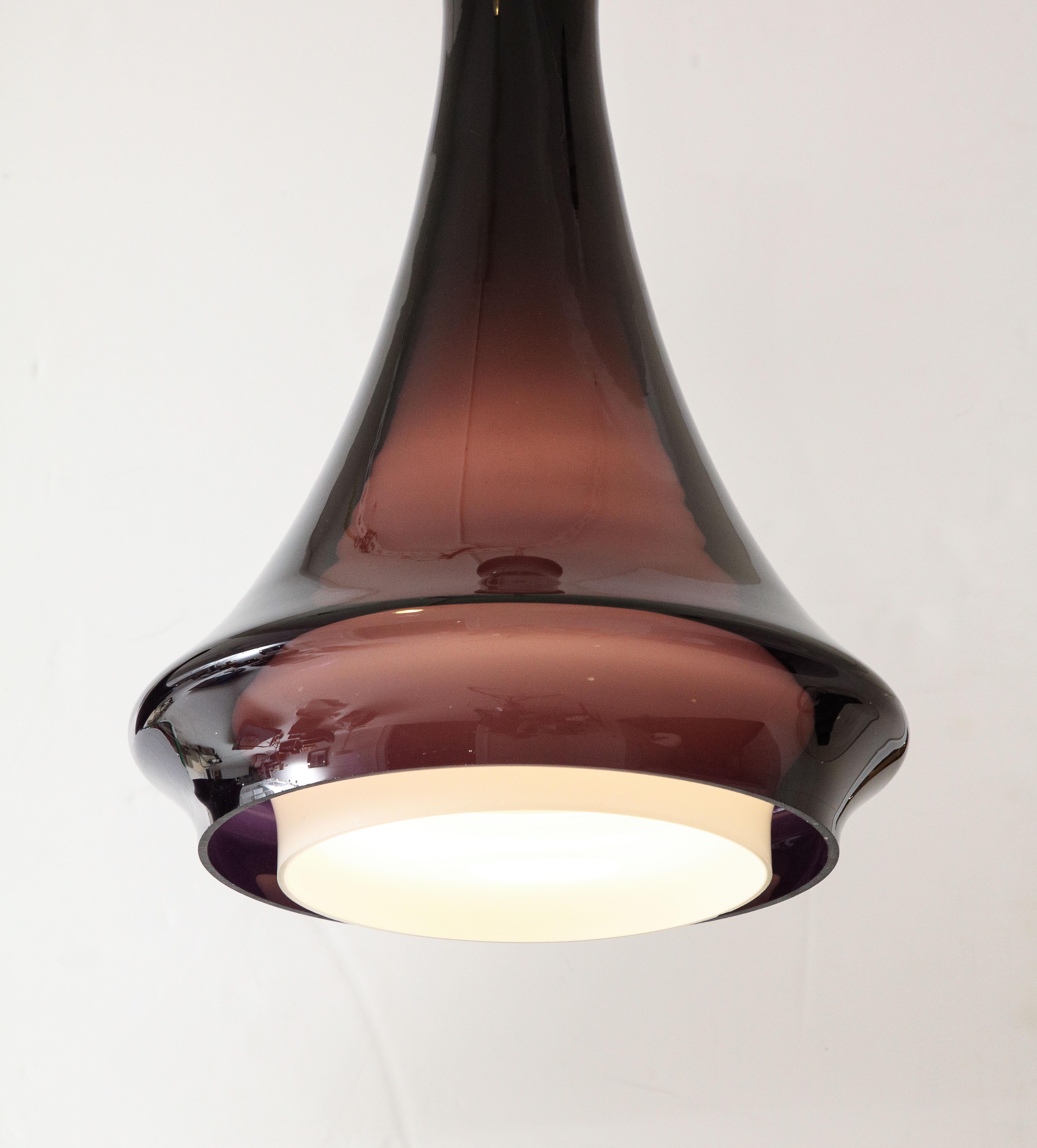 Mid-20th Century Pair of Large Aubergine Glass Pendant lights. For Sale