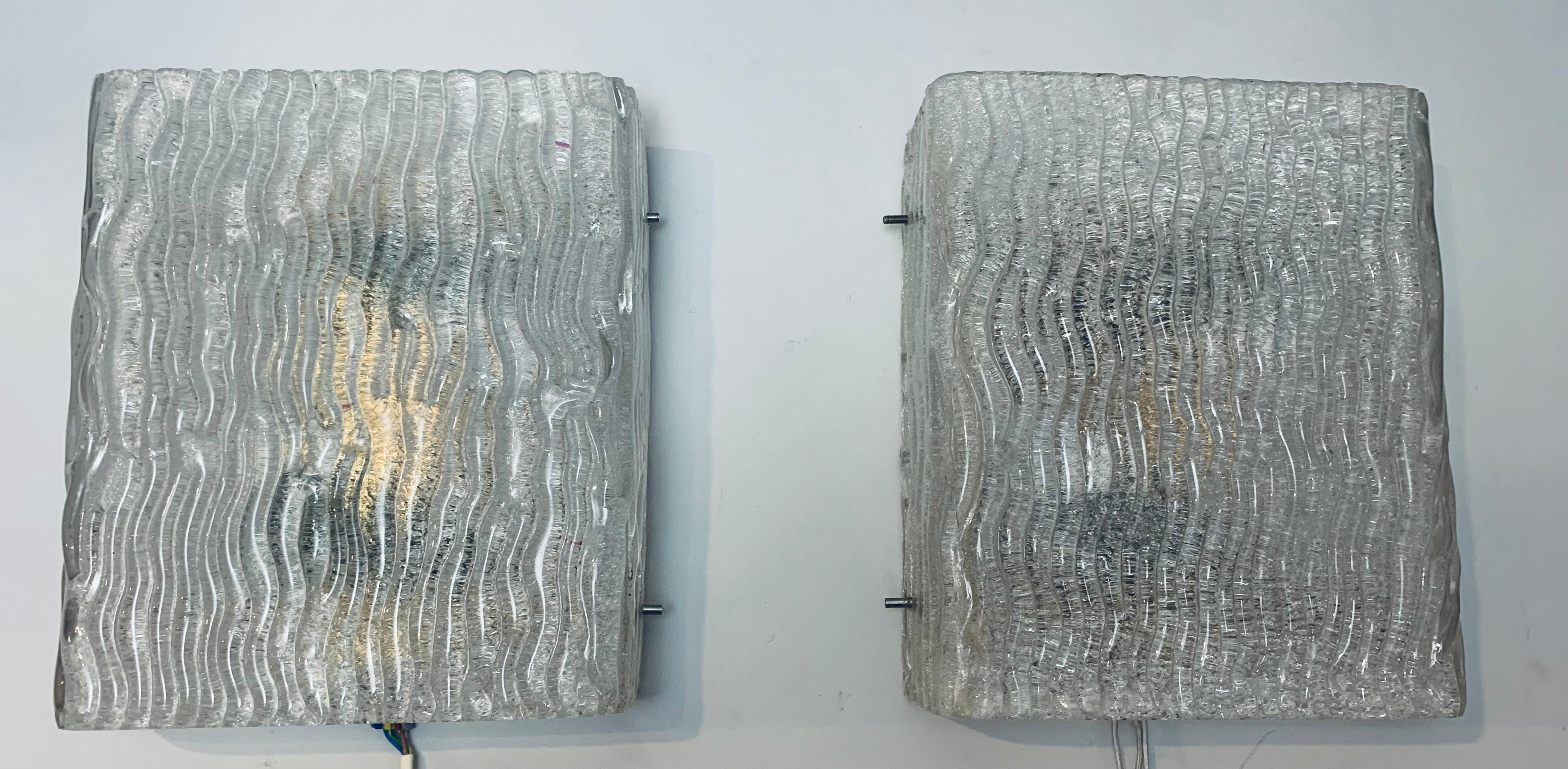 Pair of Large Austrian 1960s J.T. Kalmar for Kalmar Lighting Glass Wall Lights For Sale 6
