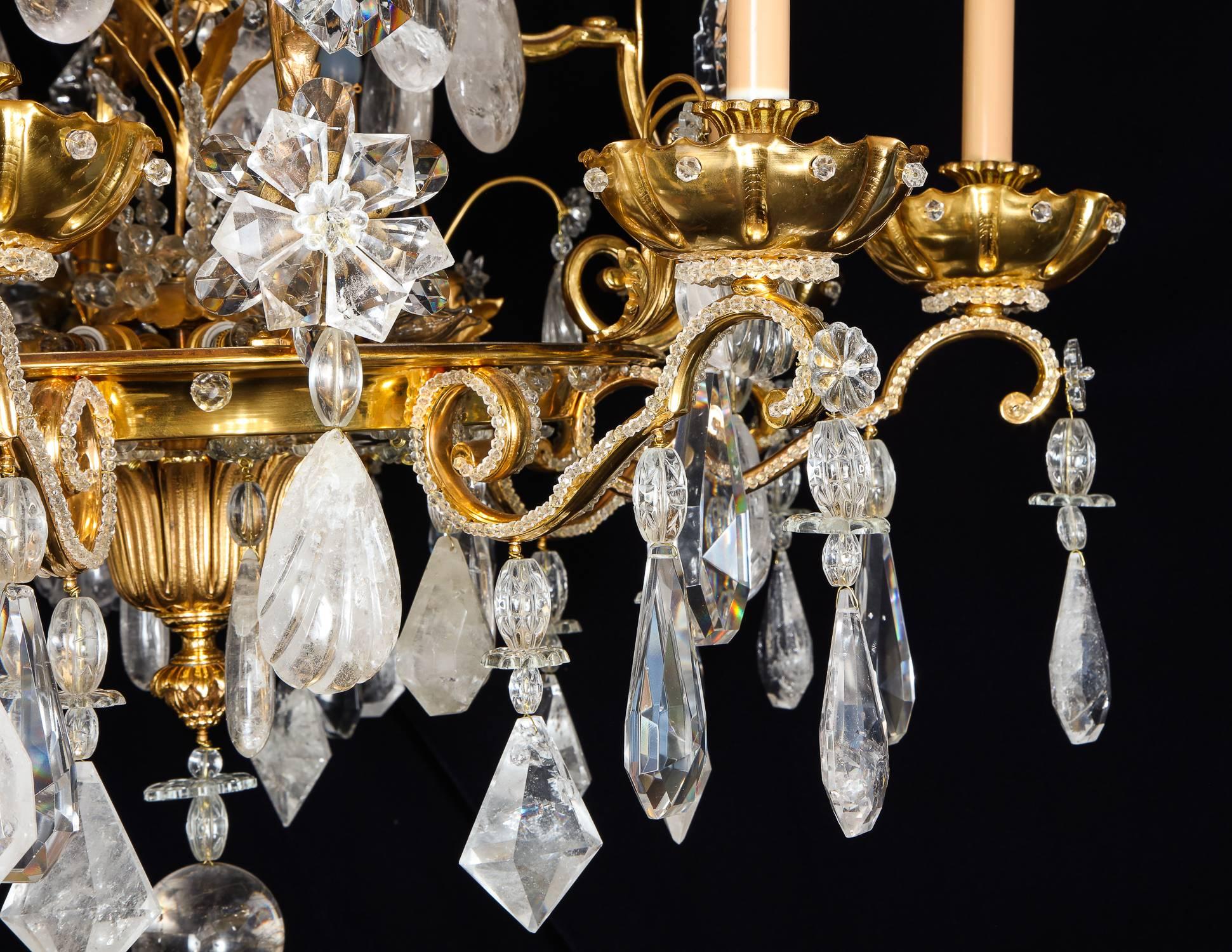 Pair of Large Baguès French Louis XVI Style Bronze and Rock Crystal Chandeliers In Good Condition For Sale In New York, NY