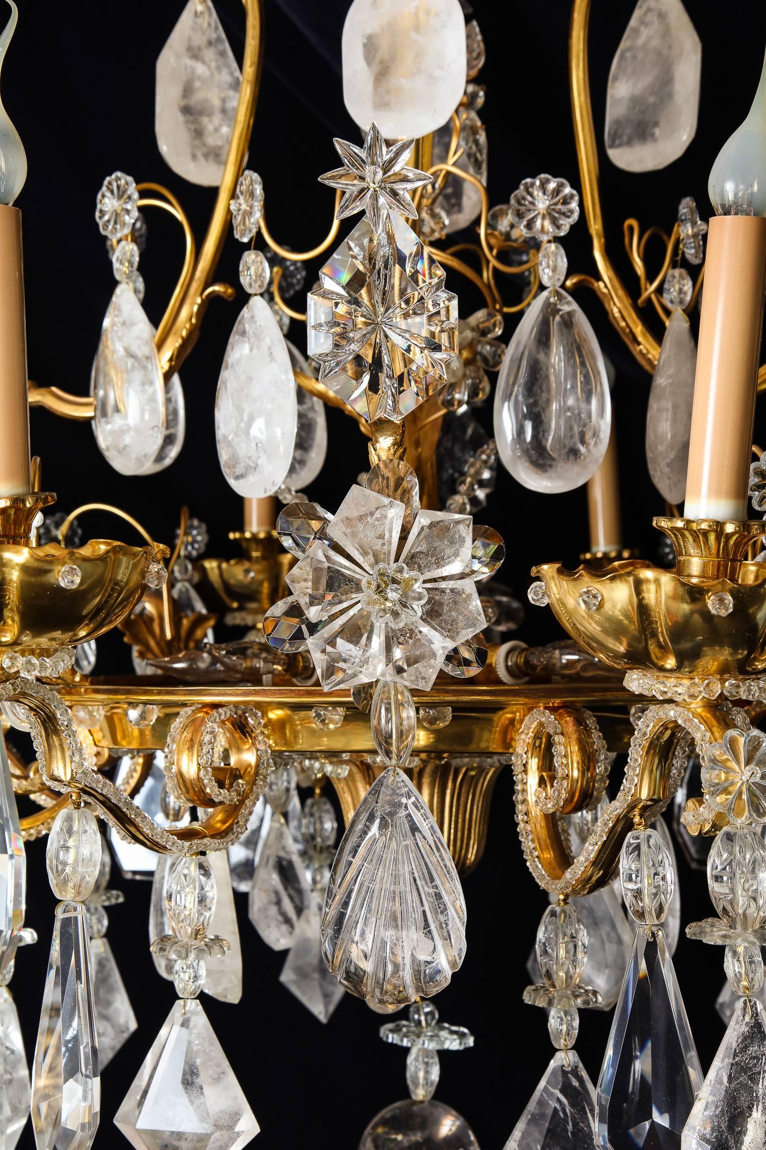 20th Century Pair of Large Baguès French Louis XVI Style Bronze and Rock Crystal Chandeliers For Sale