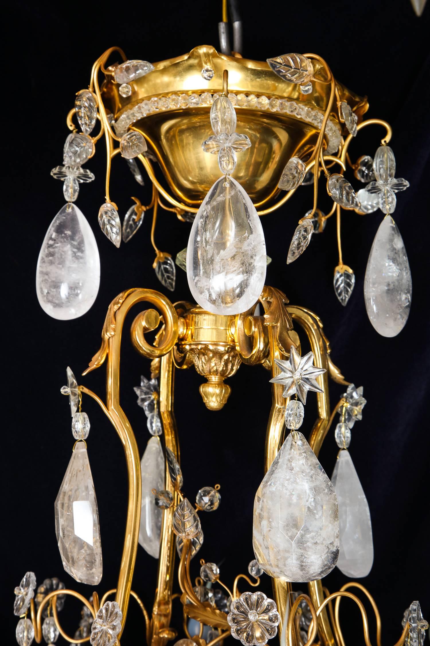 Pair of Large Baguès French Louis XVI Style Bronze and Rock Crystal Chandeliers For Sale 2