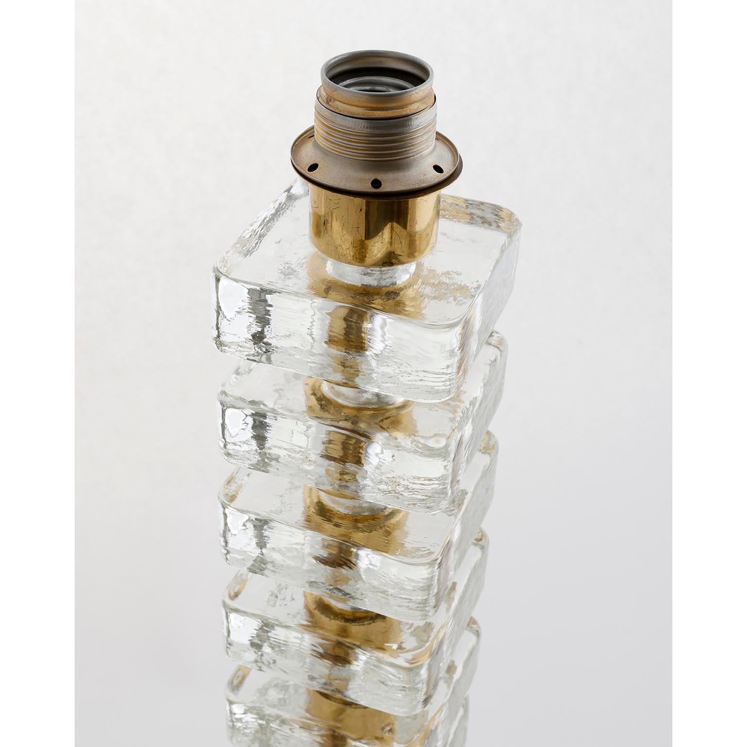Pair of Large Bakalowits Table Lamps, Brass Ice Glass Blocks, Beige Shade, 1970 For Sale 5