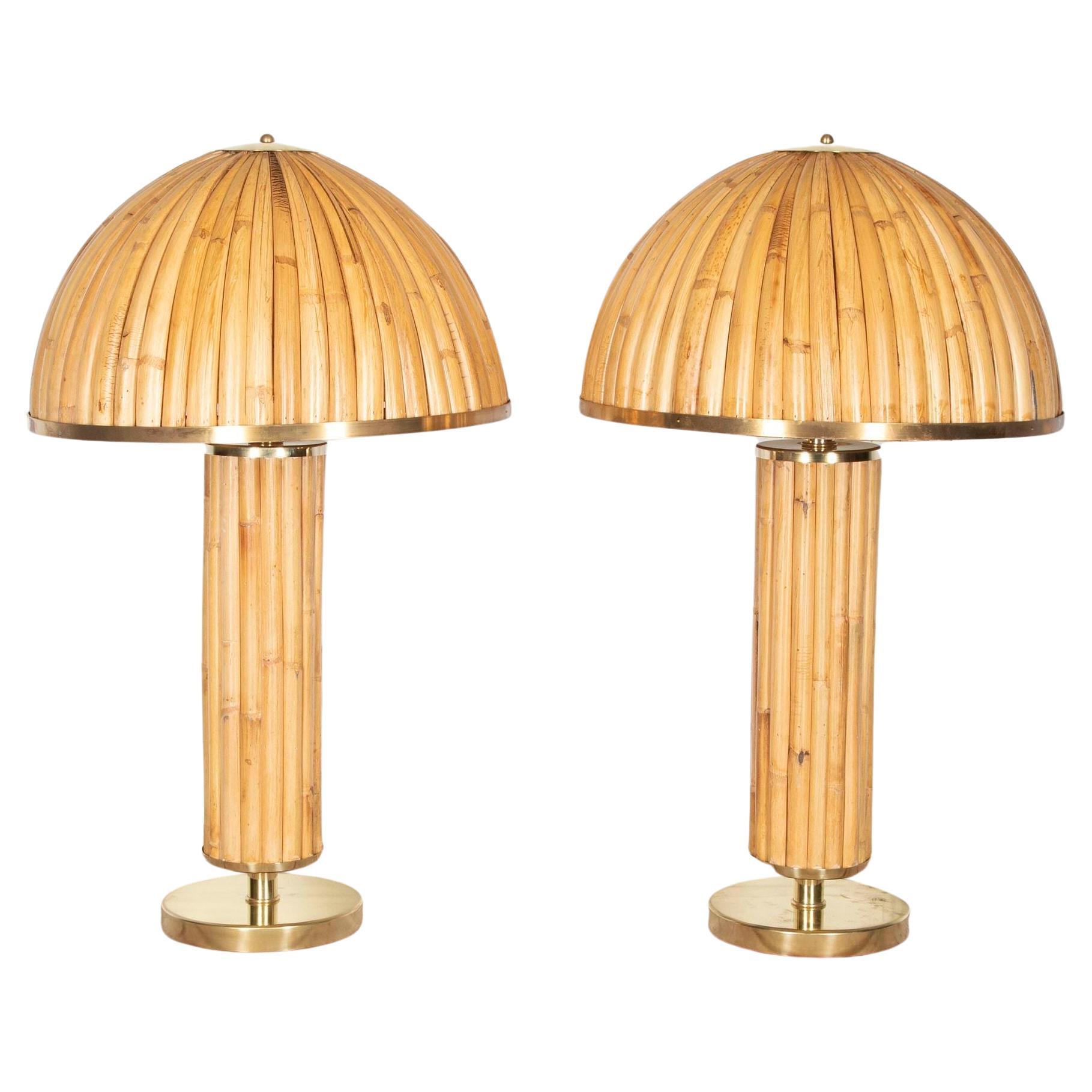 Pair of Large Bamboo Table Lamps