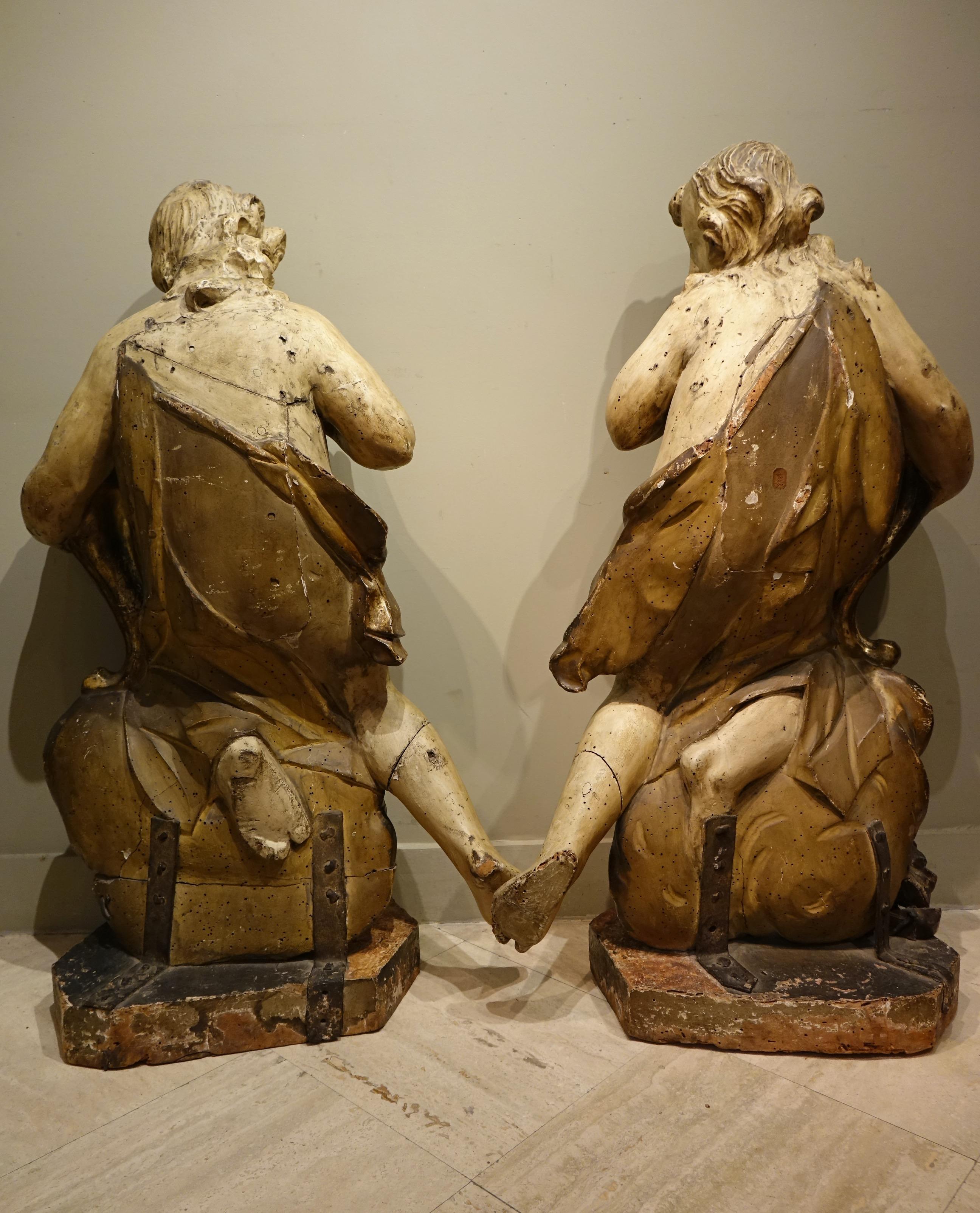 18th Century and Earlier Pair of large baroque statues , Italy Genova 17th century For Sale