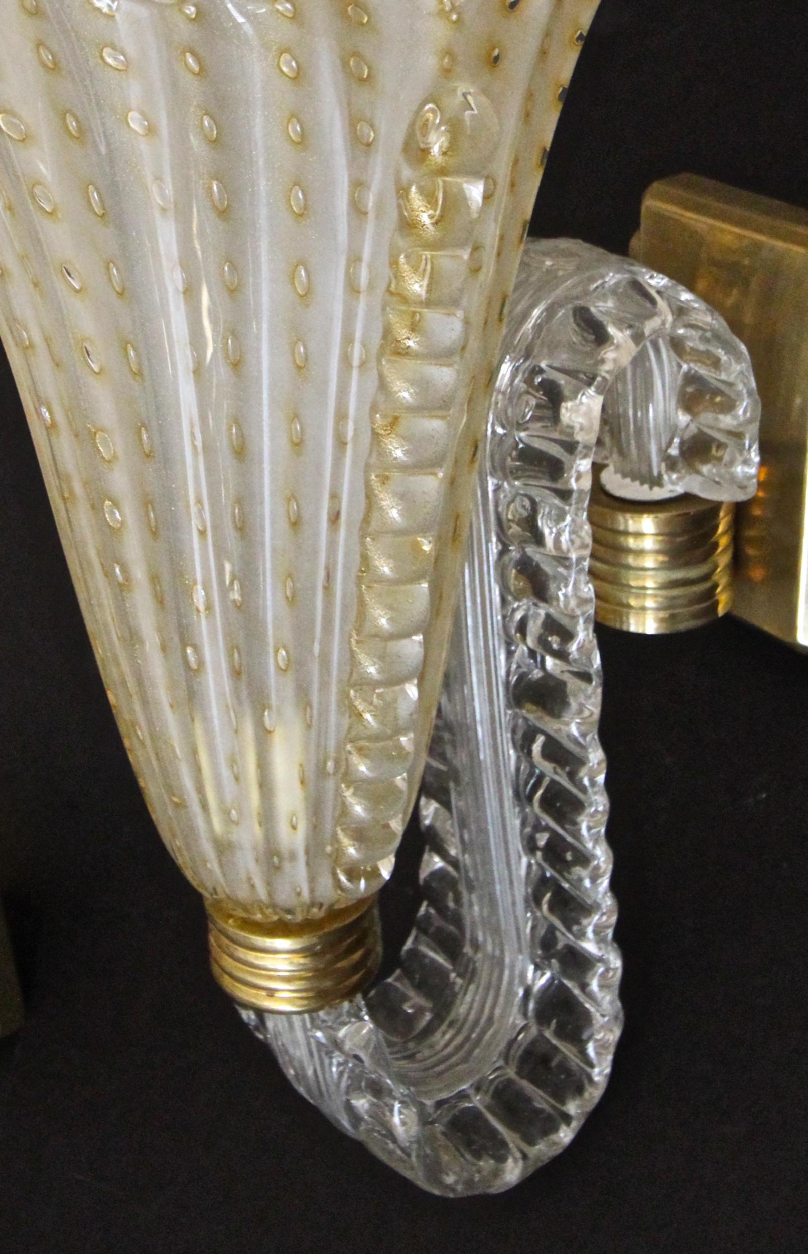 Pair of Large Barovier Murano Gold Glass Wall Light Sconces 1