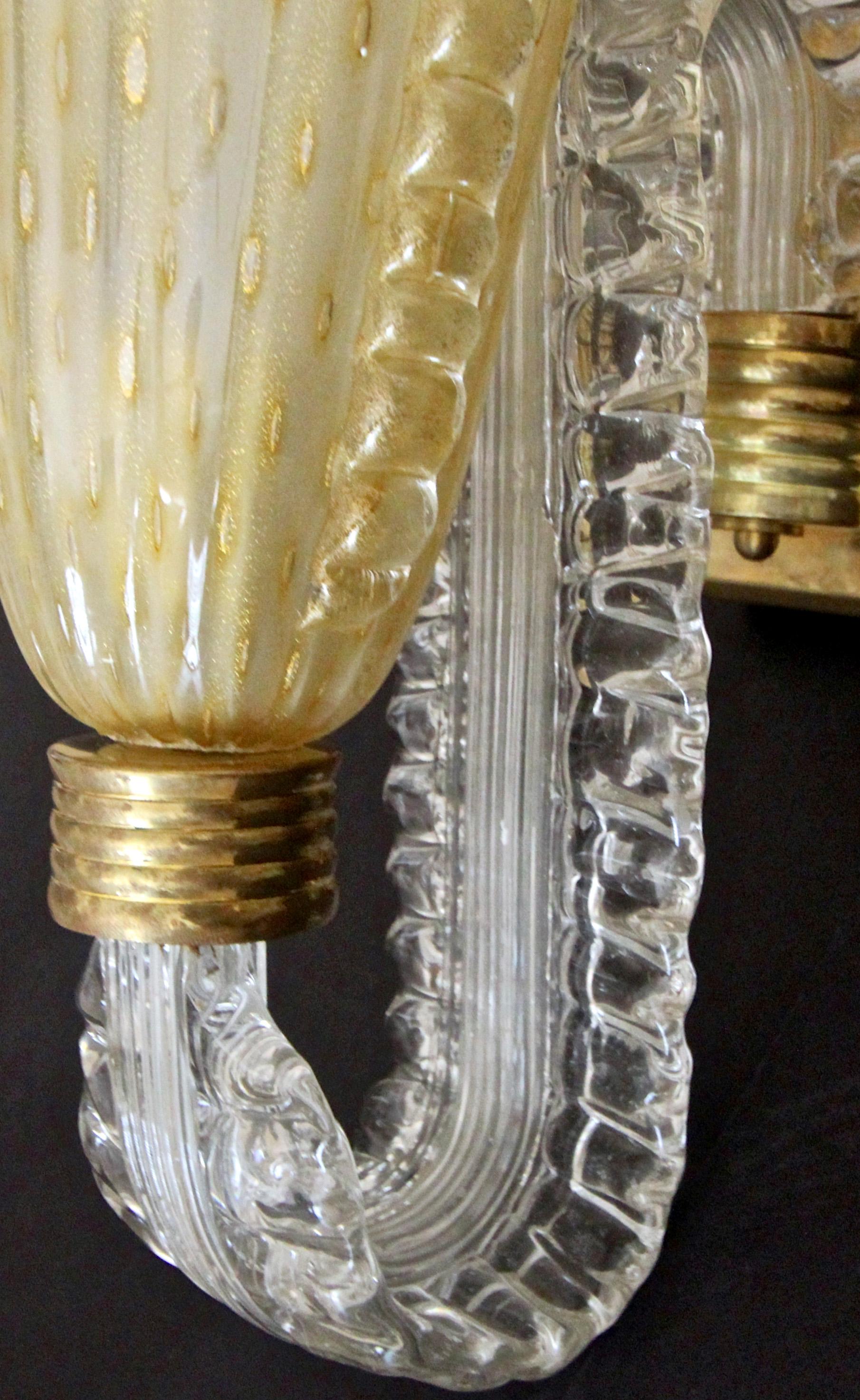Pair of Large Barovier Murano Gold Glass Wall Light Sconces 2