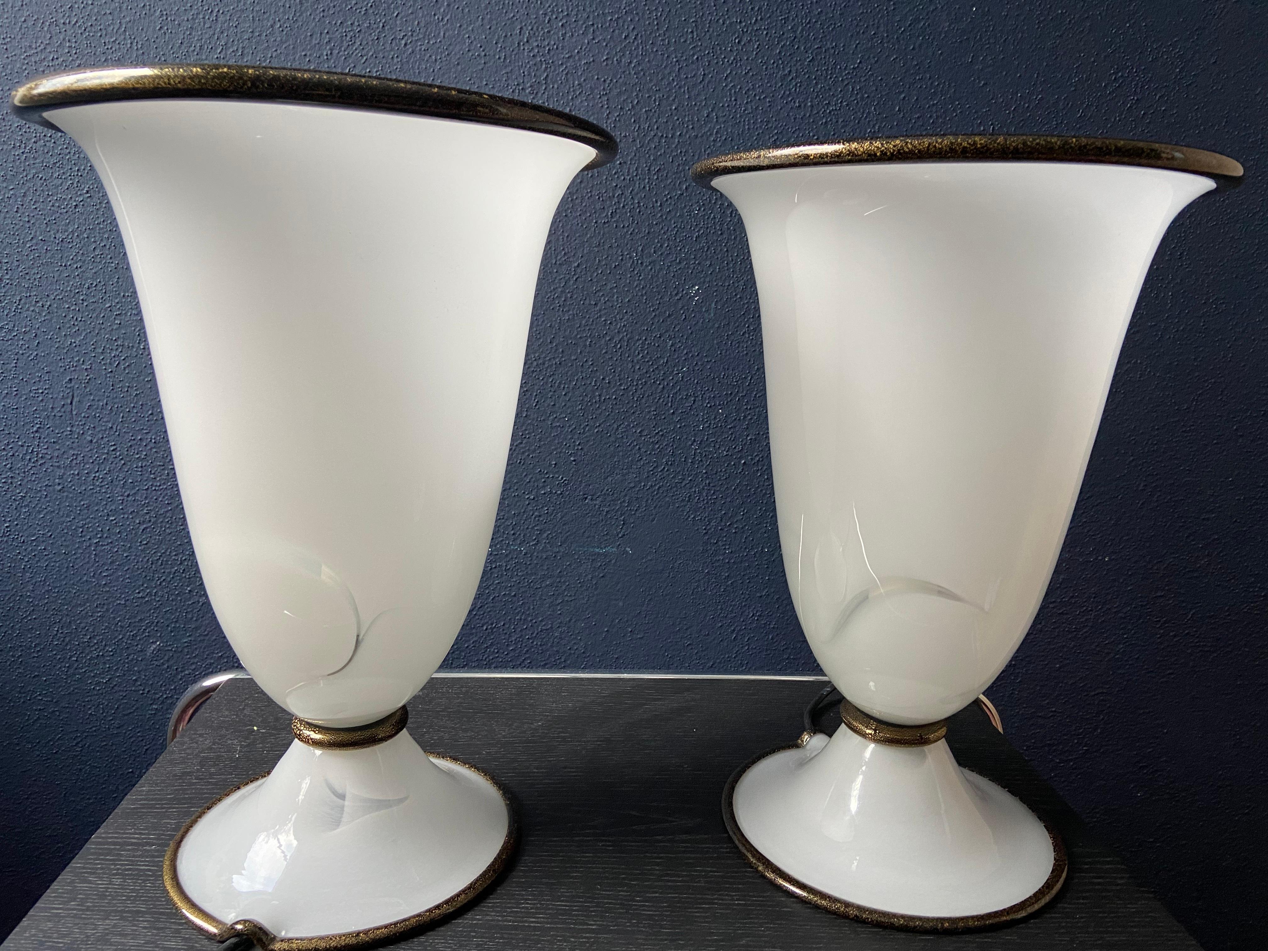 Coppia di grandi lampade da tavolo in vetro di Murano Barovier&Toso, anni '70, Italia in vendita 1