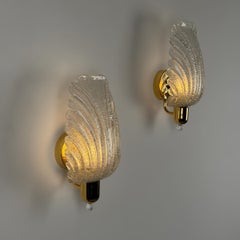 Pair of Large Barovier & Toso Wing Wall Sconces, Italy, 1980s